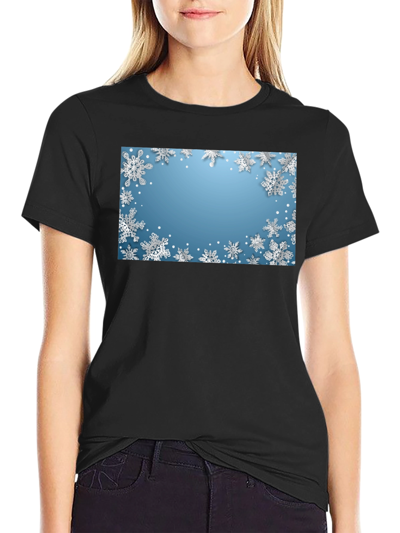 Black Snowflake Graphic Tee - Winter Holiday Shirt view 2