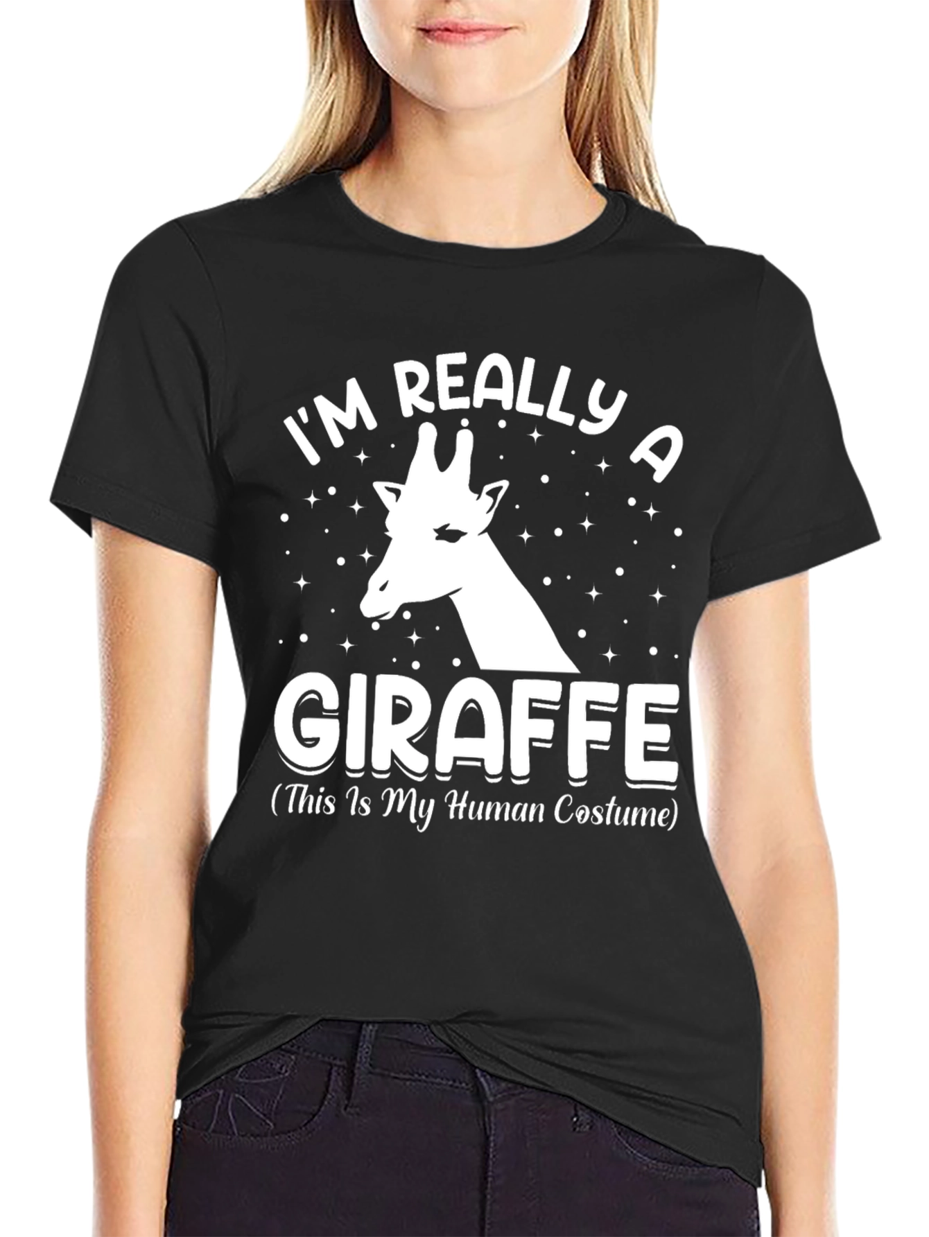 Black Funny Giraffe Human Costume T-Shirt view 2