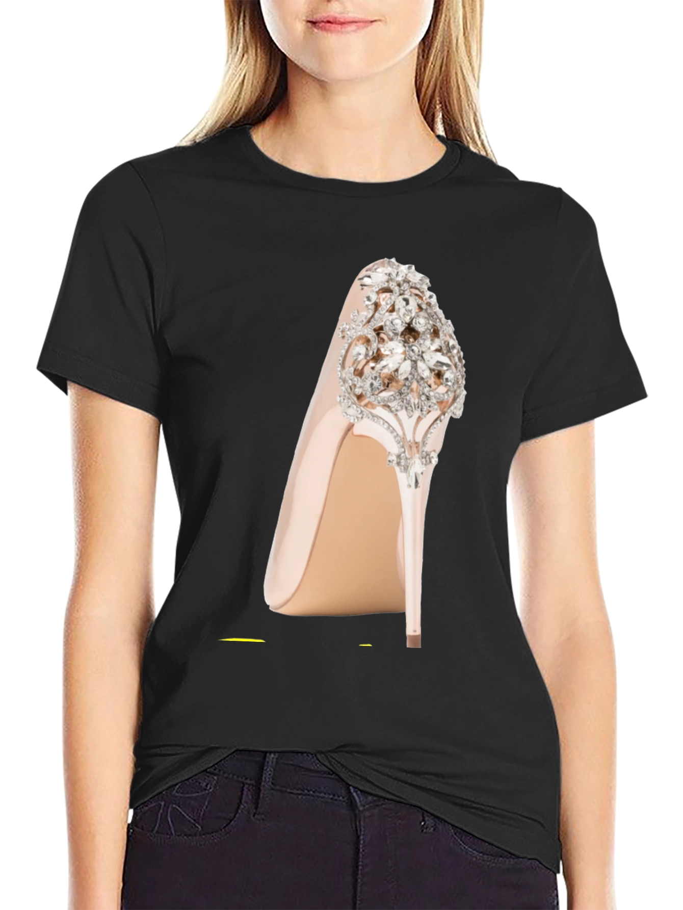 Black Rhinestone High Heel Graphic Tee view 2