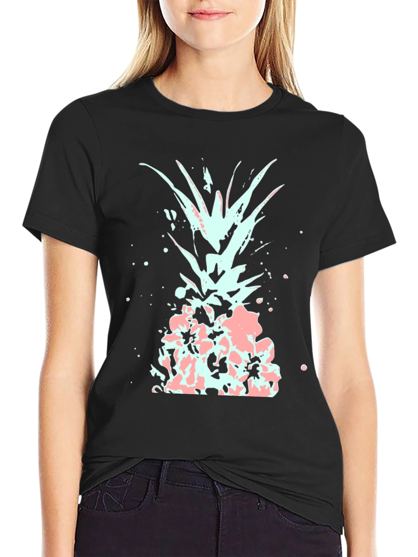 Black Men's Black T-Shirt with Abstract Pineapple Design view 2