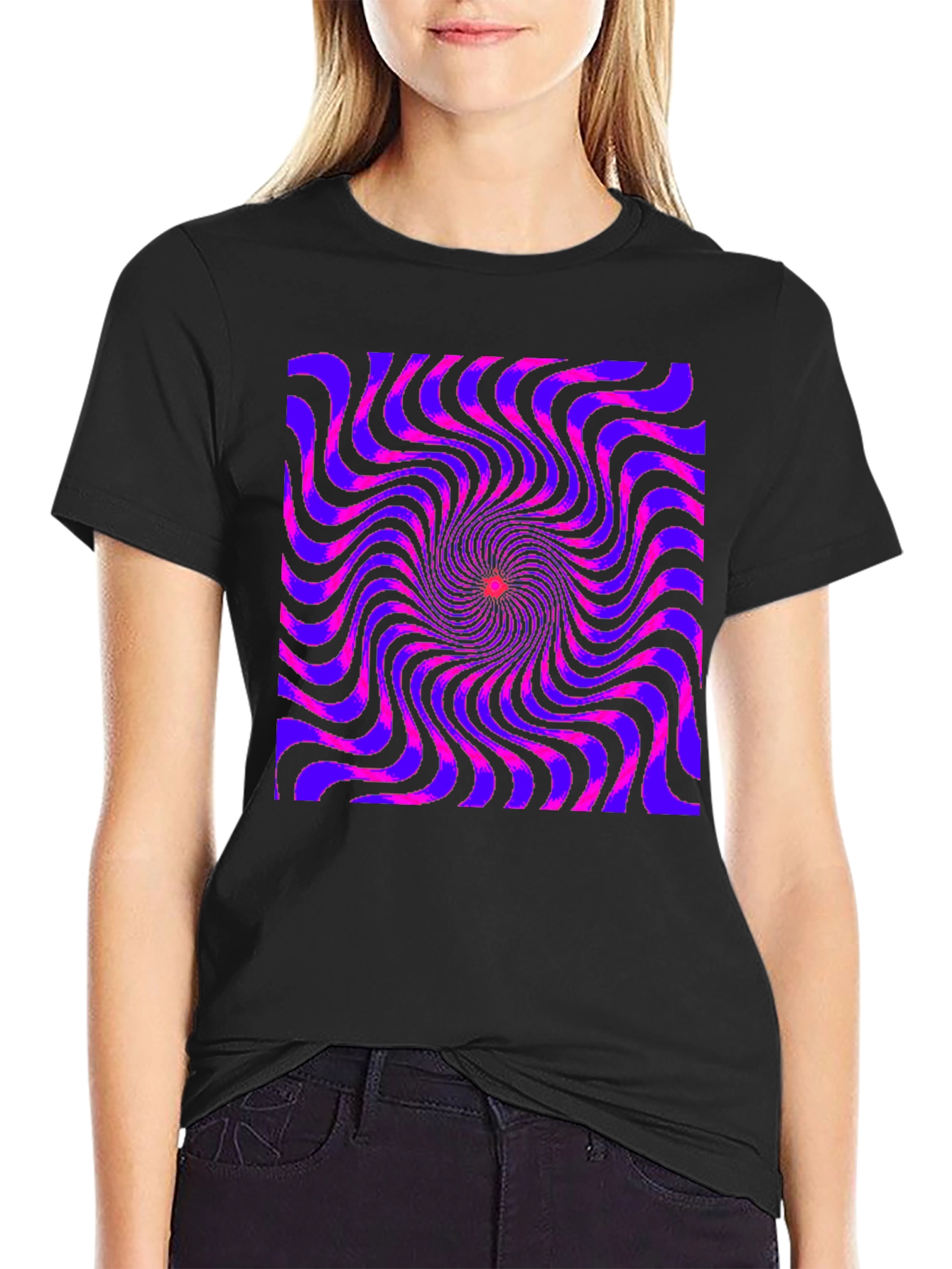Black Optical Illusion Spiral Graphic Tee - Black view 2