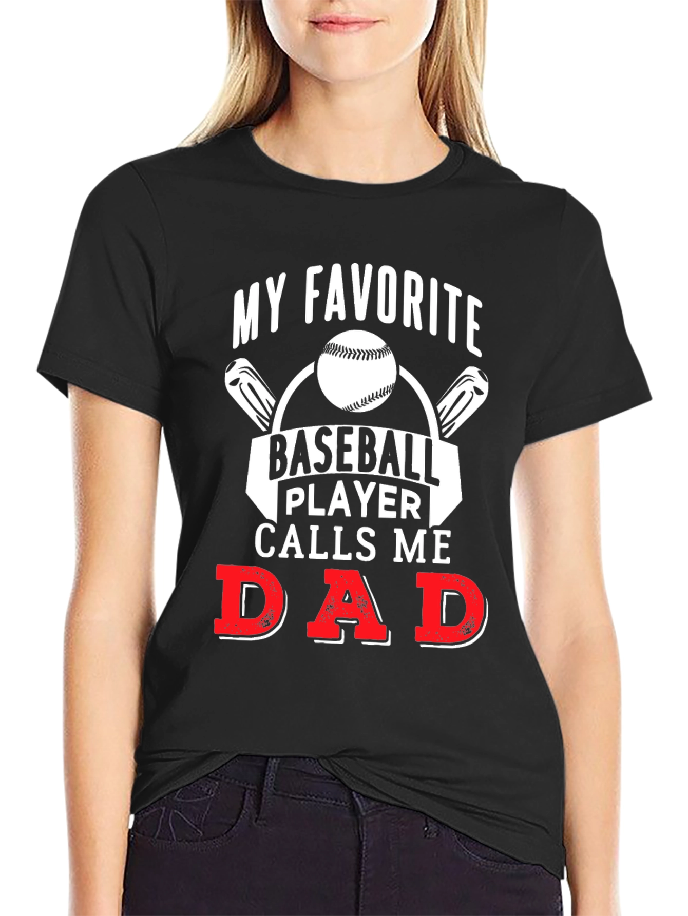 Black My Favorite Baseball Player Calls Me Dad T-Shirt view 2