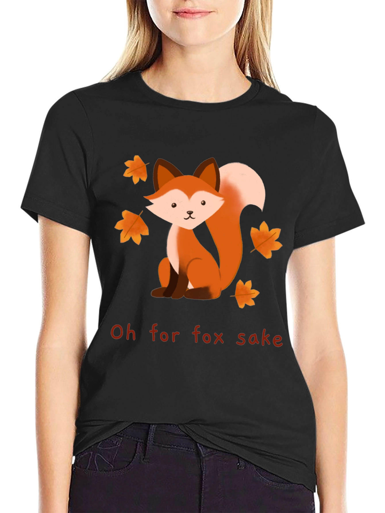 Black Oh For Fox Sake T-Shirt - Cute Cartoon Fox Graphic Tee view 2
