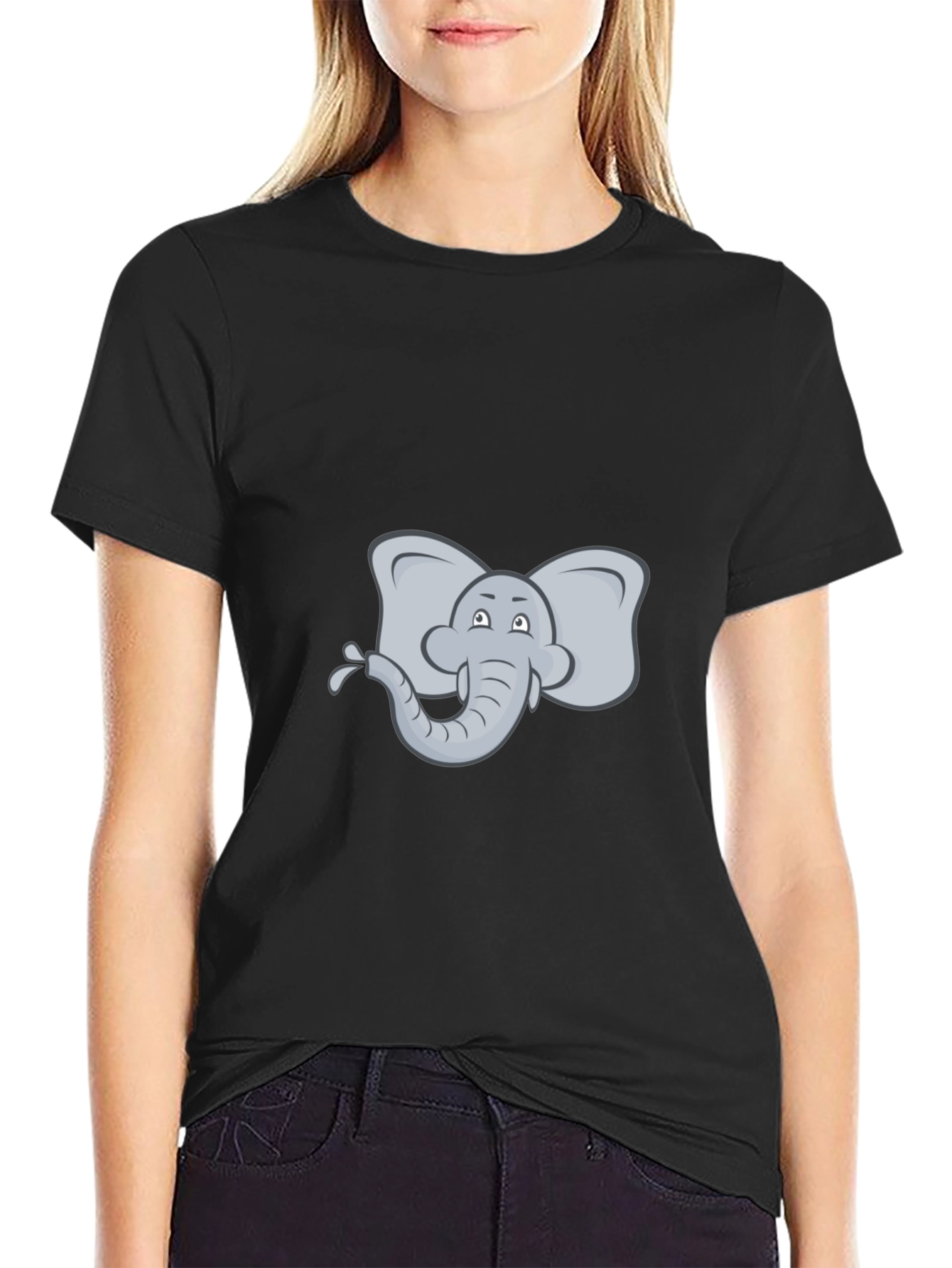 Black Elephant Cartoon Black T-Shirt view 2