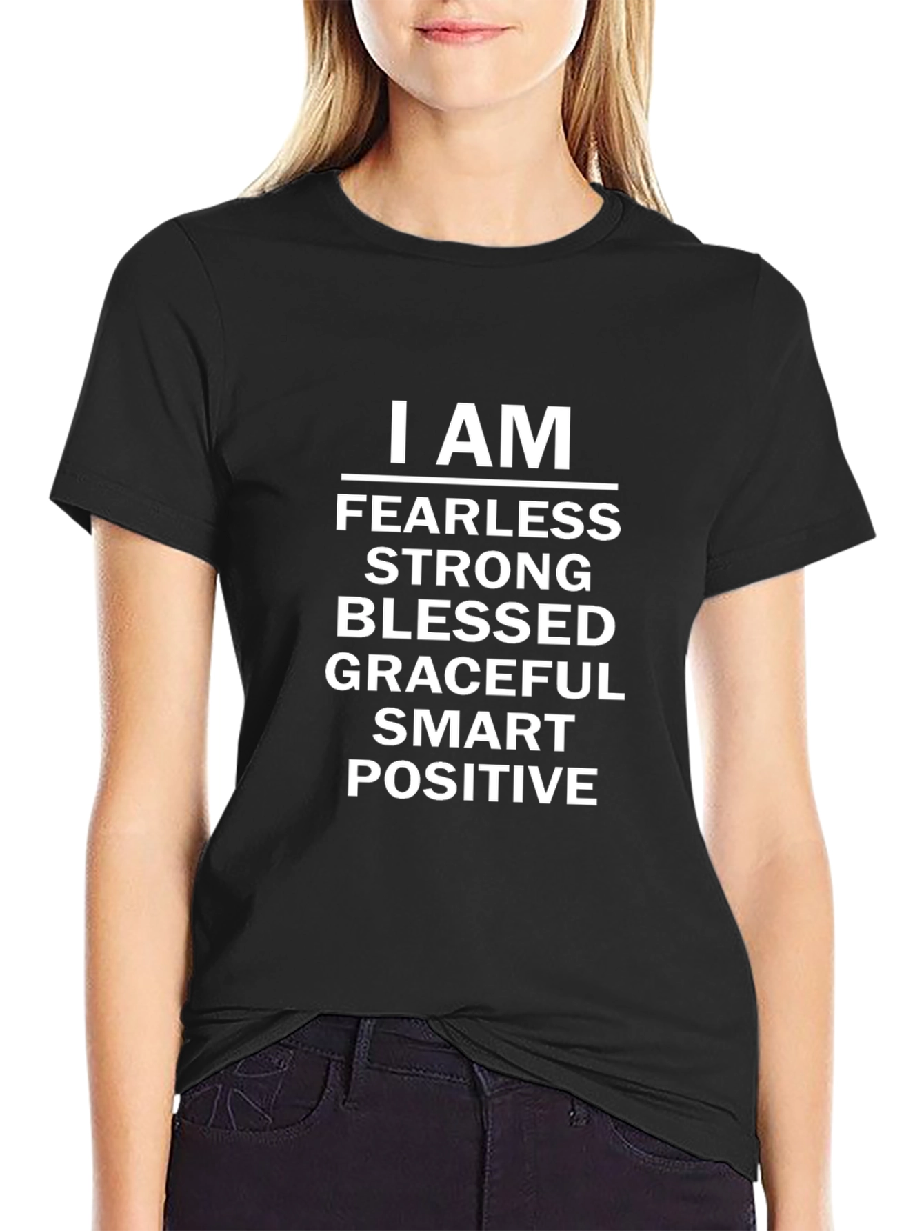 Black I AM Fearless Strong Motivational T-Shirt view 2