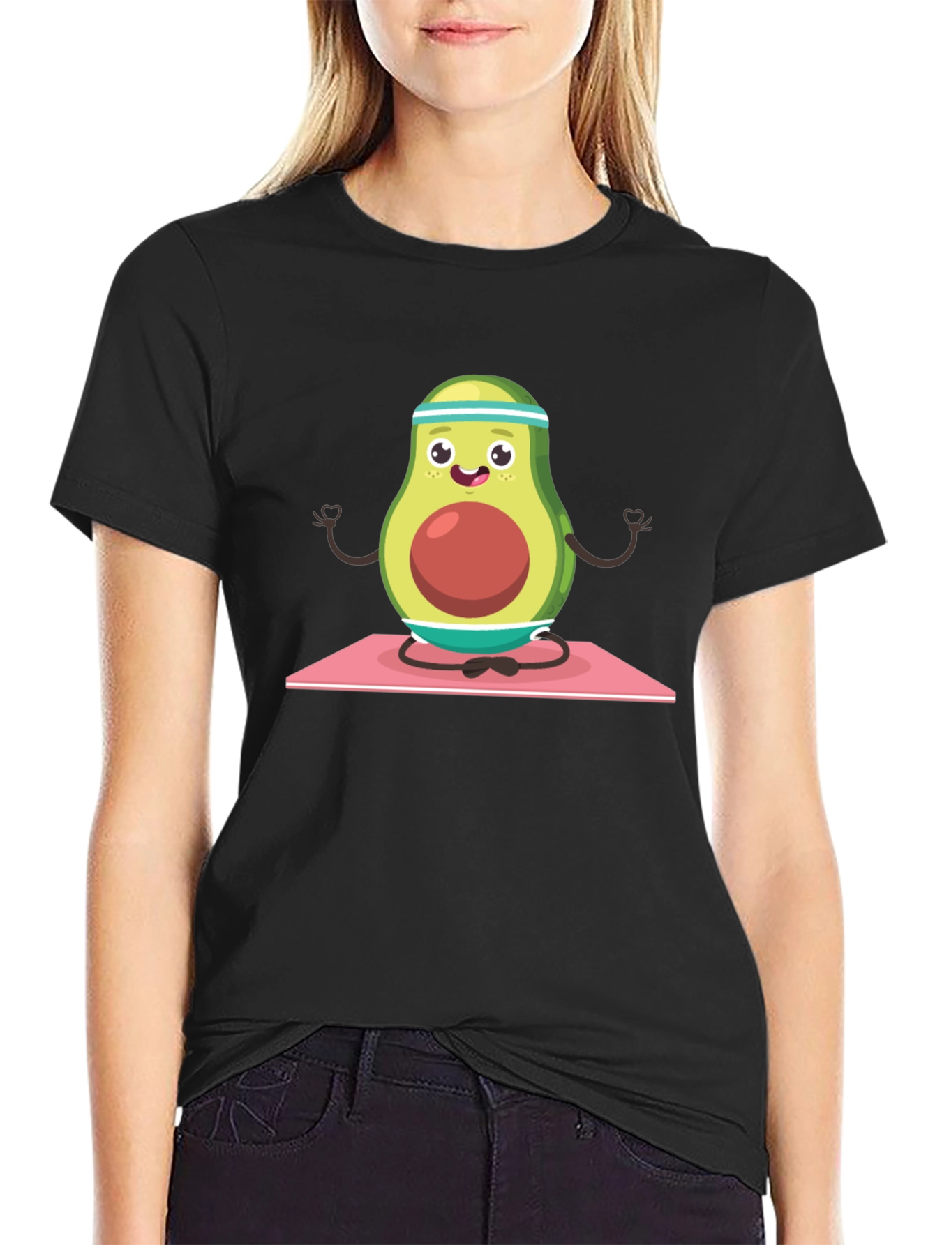 Black Yoga Avocado Men's T-Shirt - Meditating Fruit Tee view 2