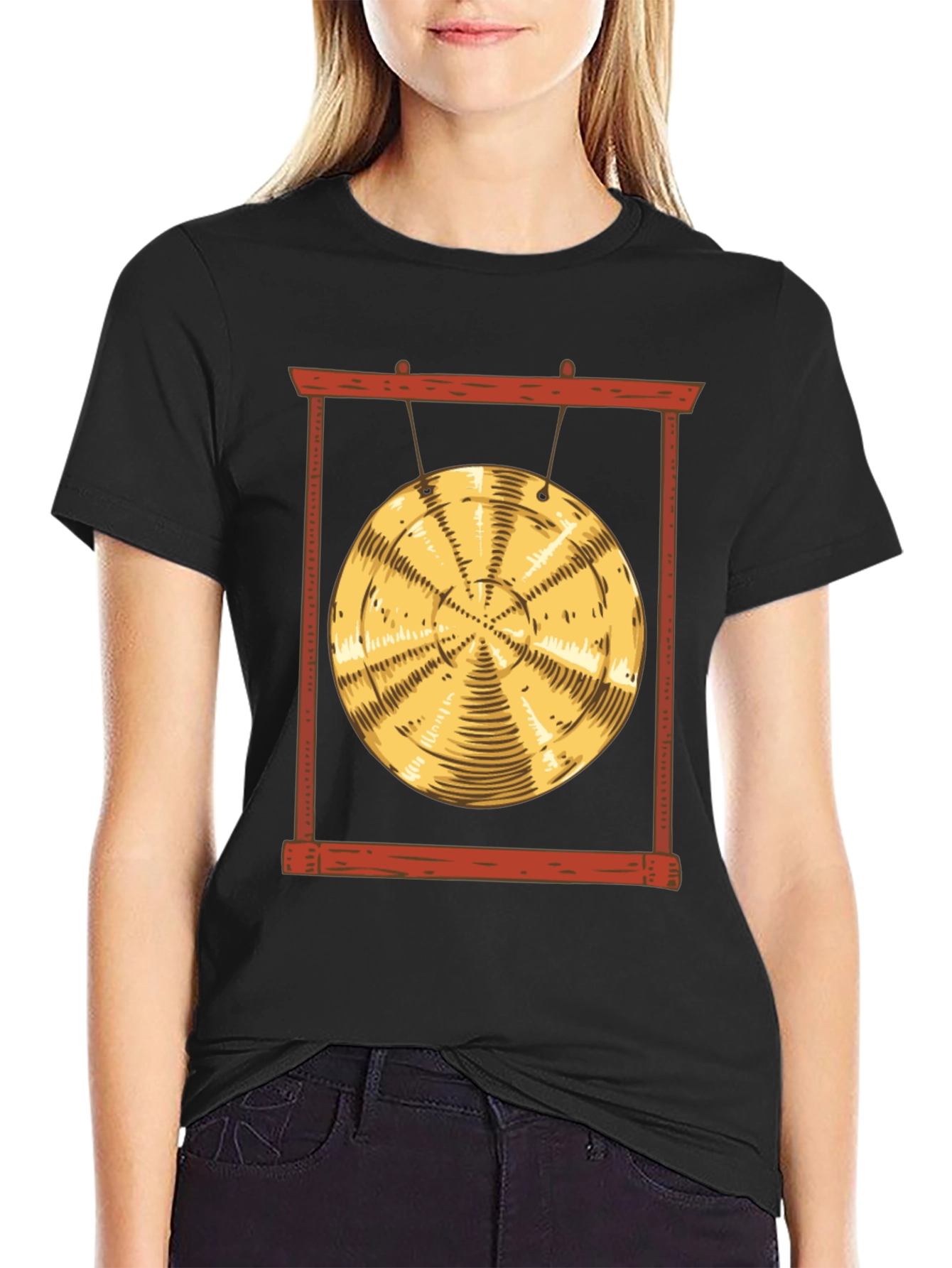 Black Gong T-Shirt - Bold Musical Design view 2