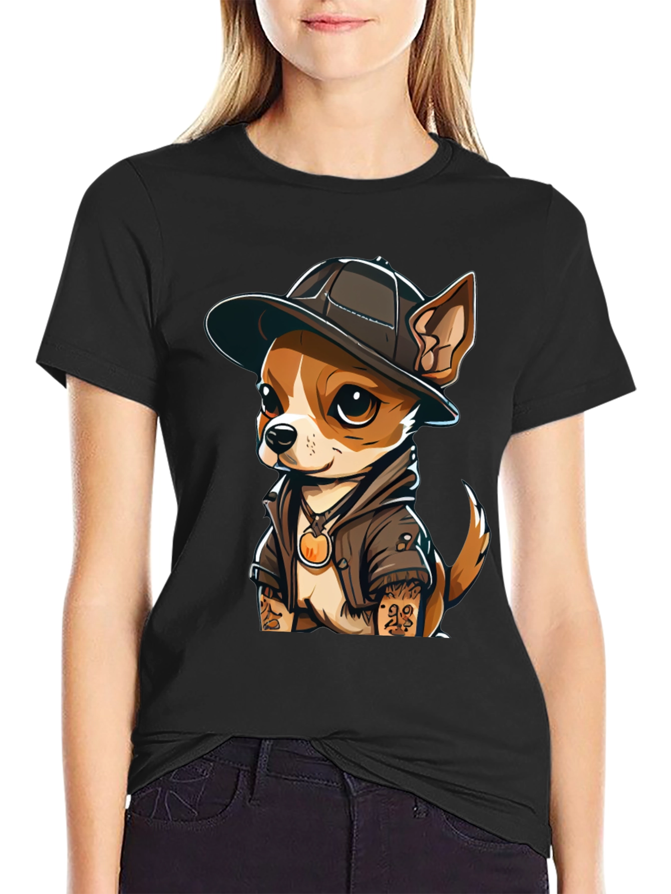 Black Cool Chihuahua Graphic T-Shirt view 2