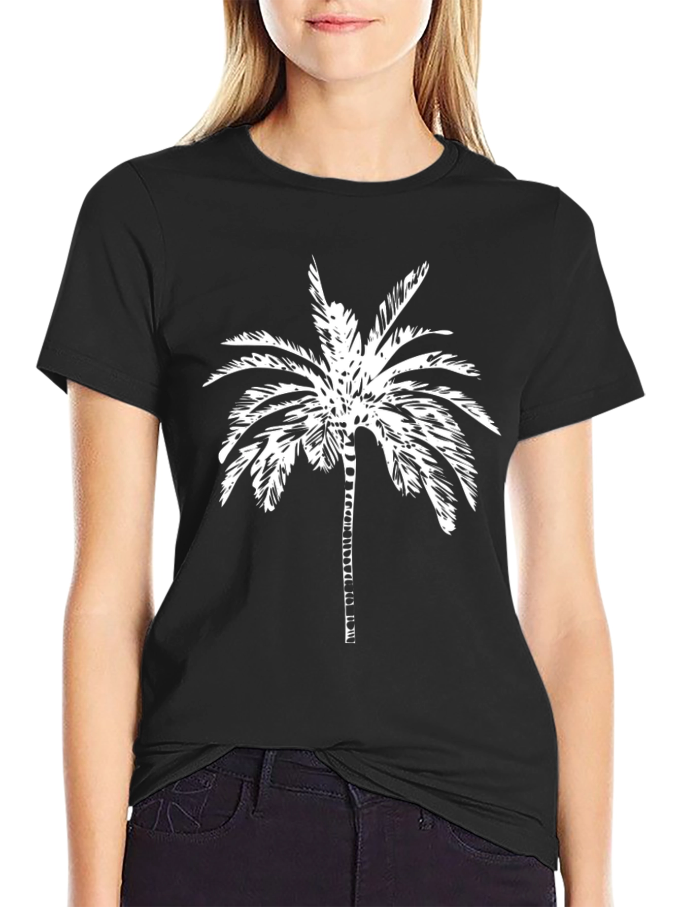 Black Tropical Palm Tree Graphic Tee - Black Cotton Shirt view 2