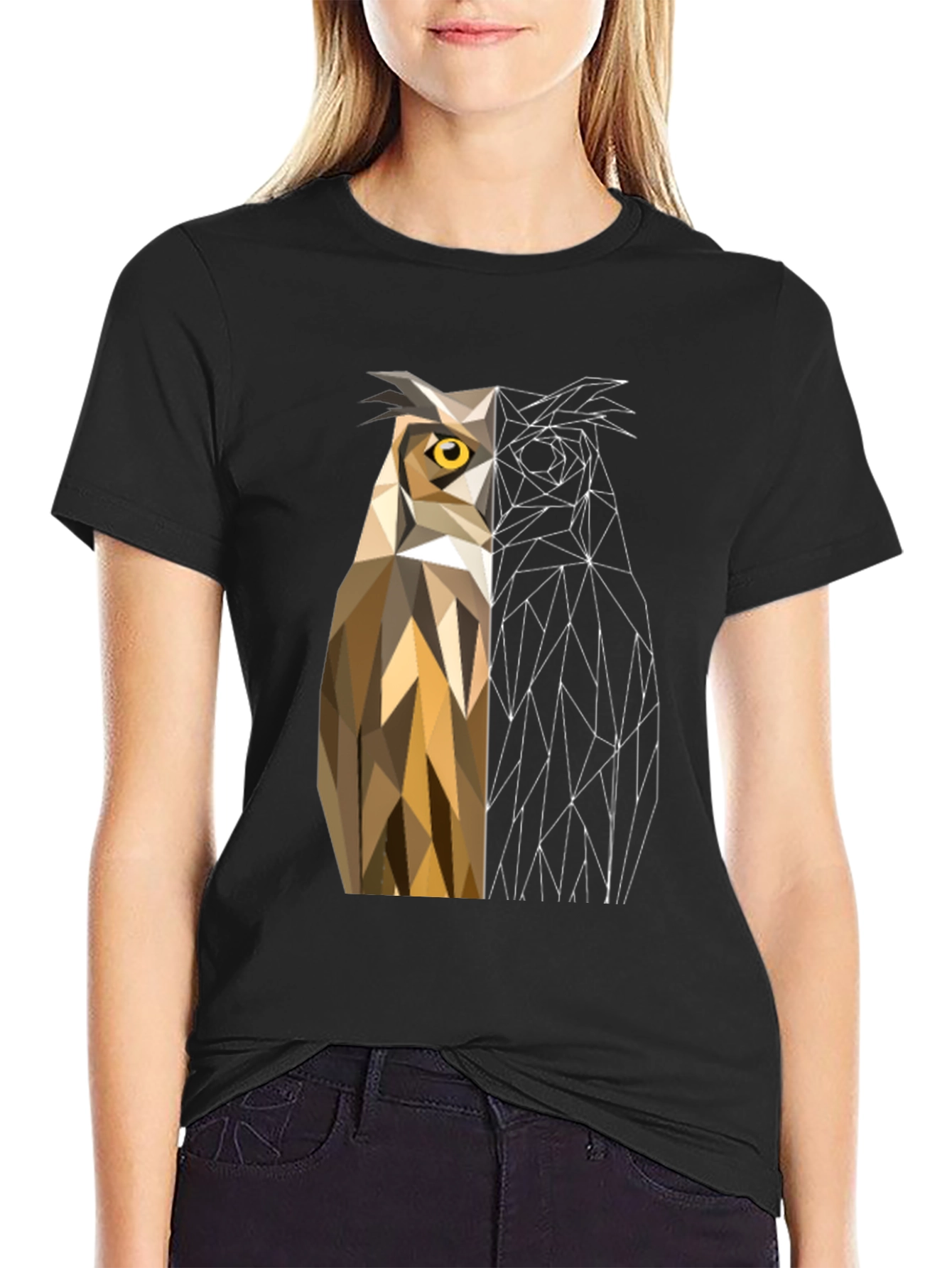 Black Geometric Owl Graphic Tee - Modern Design view 2