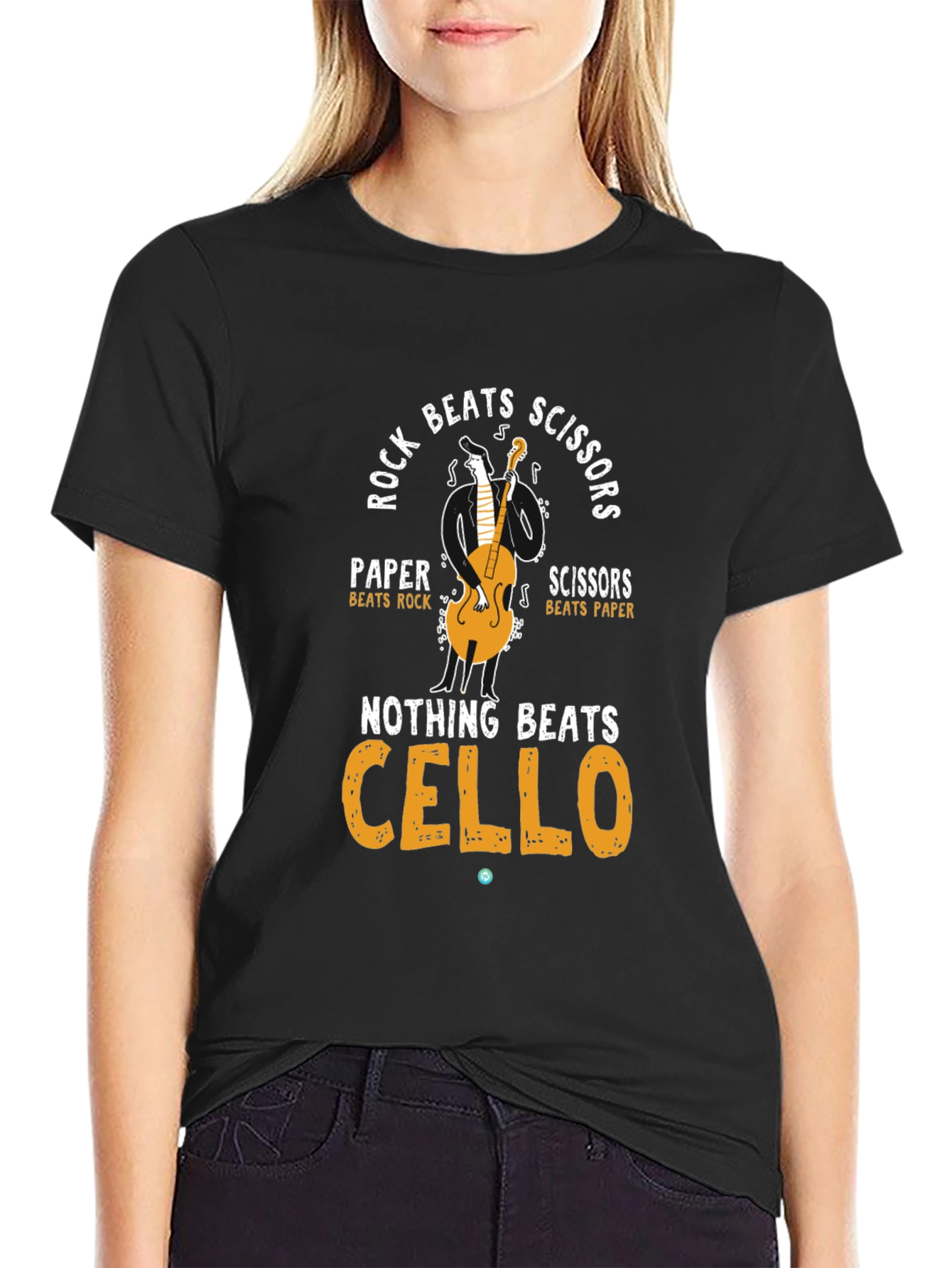 Black Rock Paper Scissors Cello T-Shirt view 2