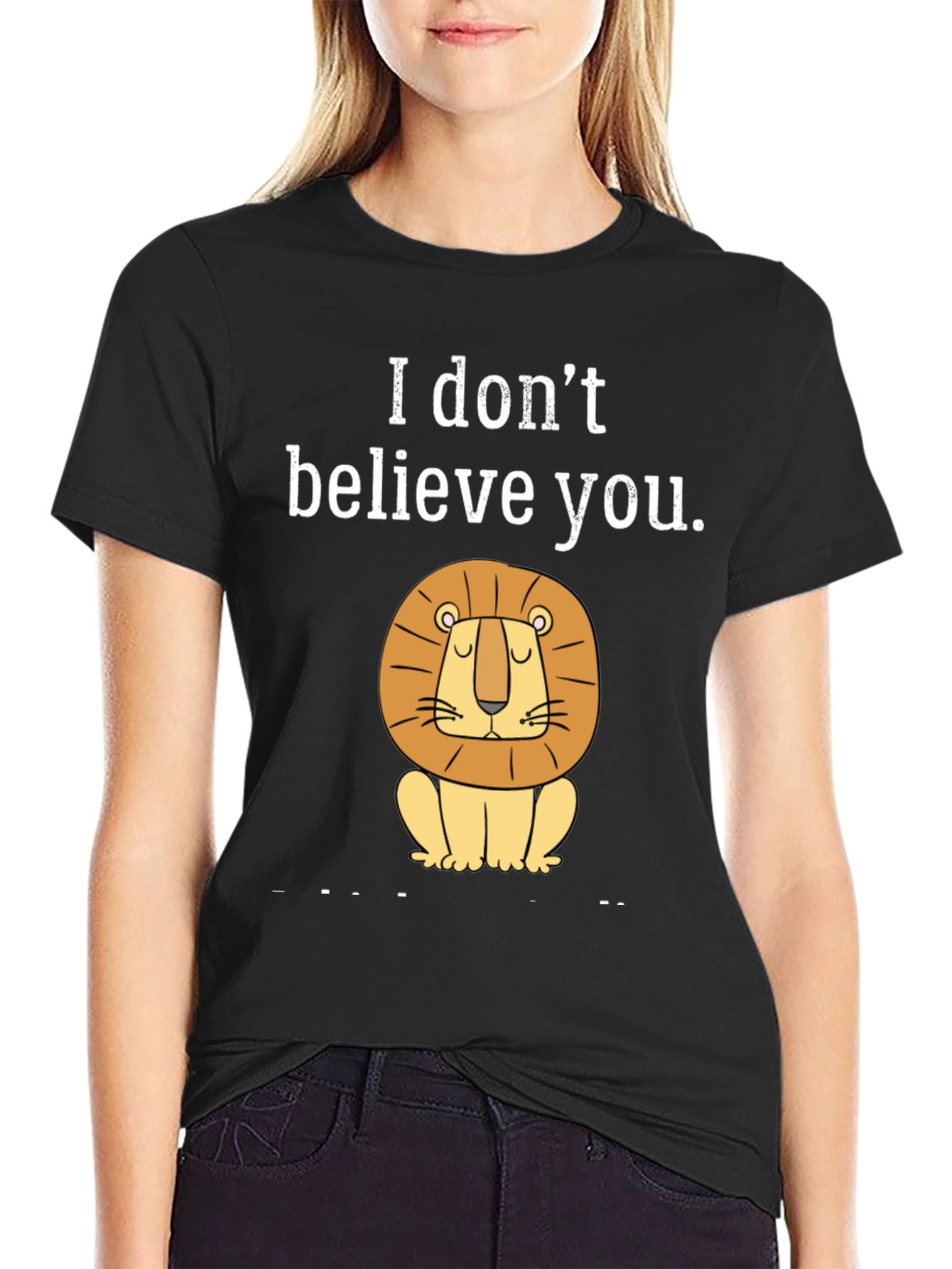 Black Funny "I Don't Believe You" Lion Graphic T-Shirt view 2