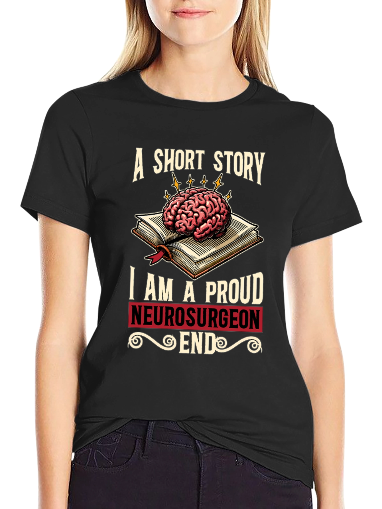 Black Proud Neurosurgeon Brain Book T-Shirt view 2