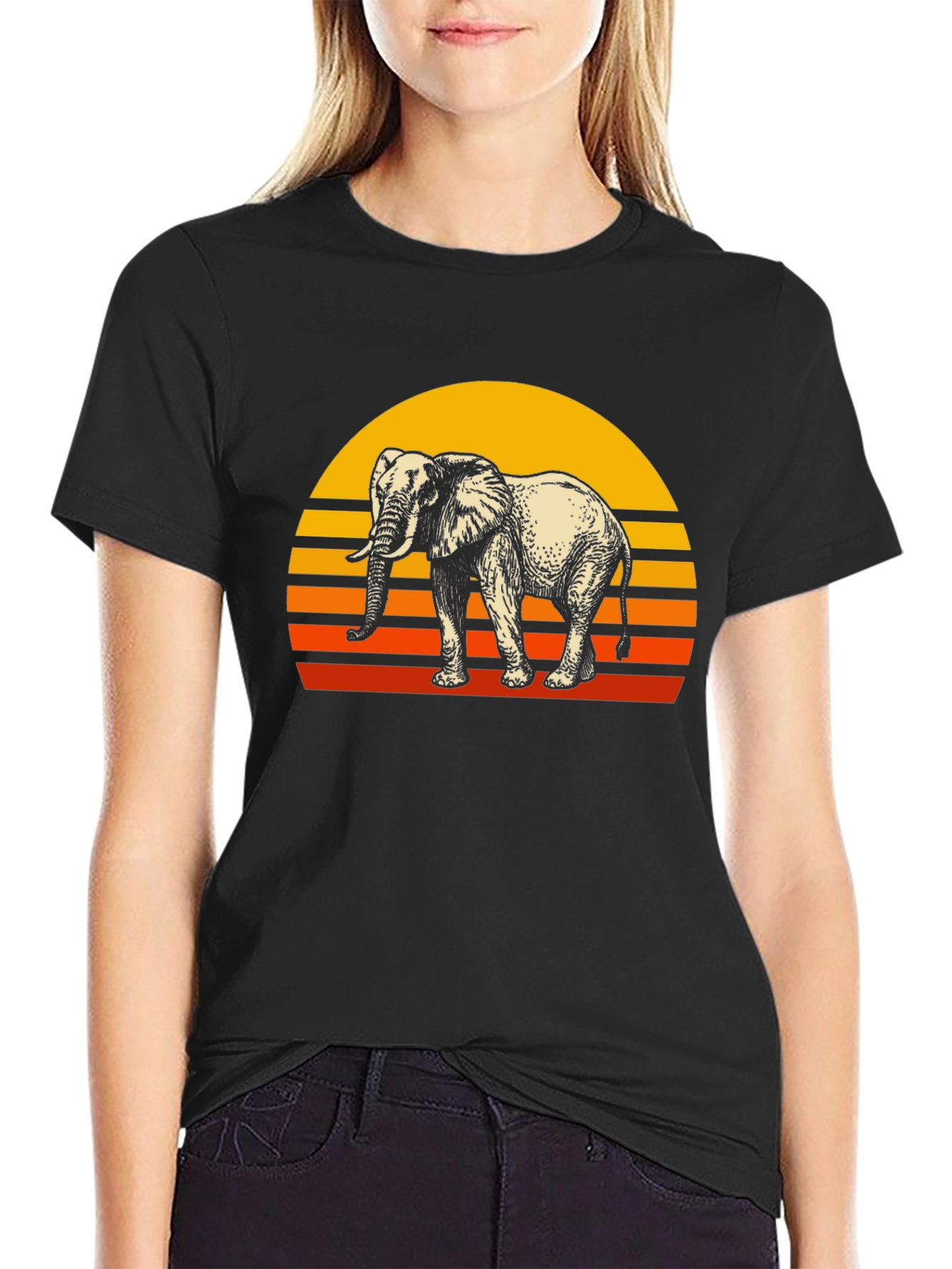 Black Elephant Sunset Graphic Tee - Retro Style view 2