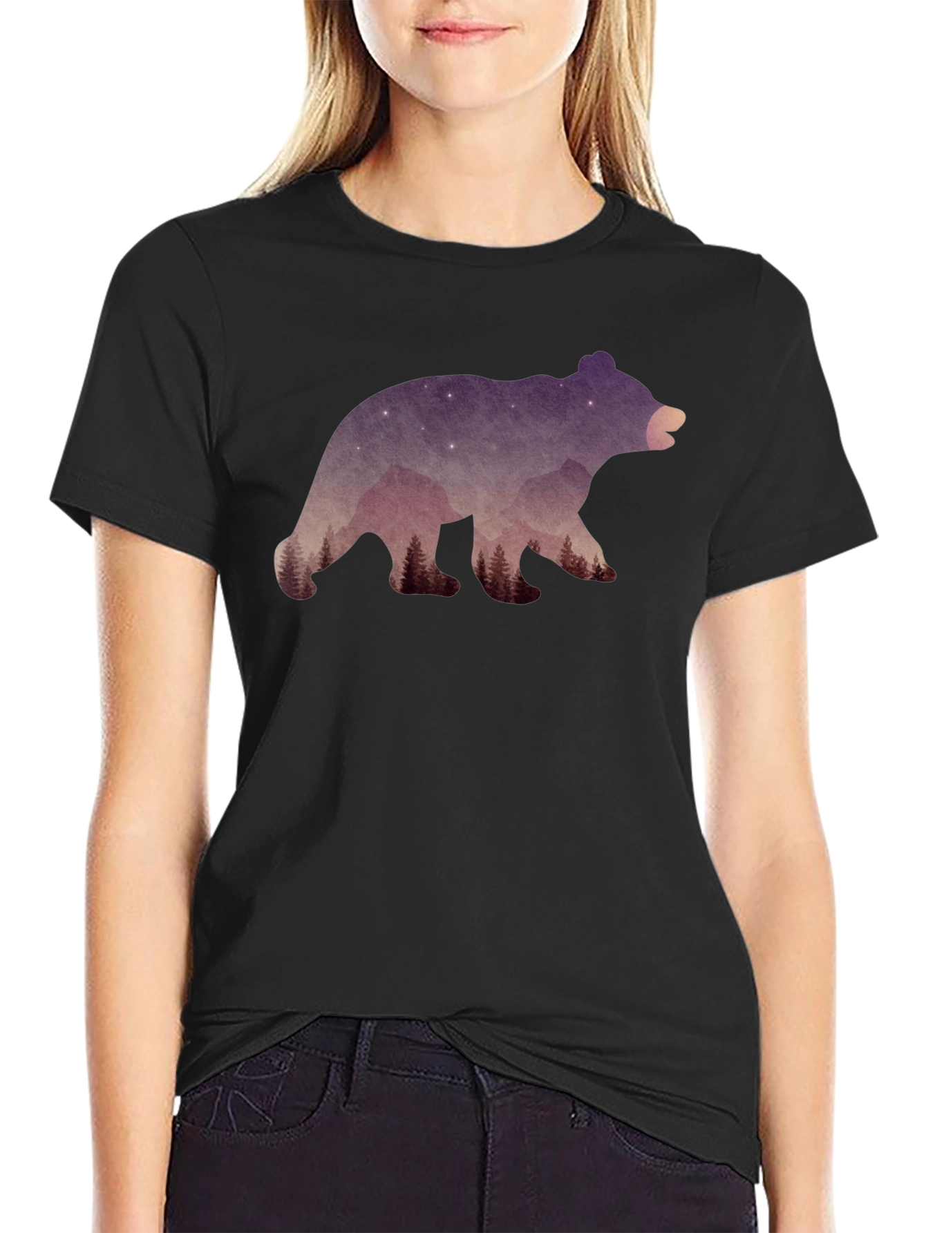 Black Nature Bear Graphic T-Shirt - Black view 2