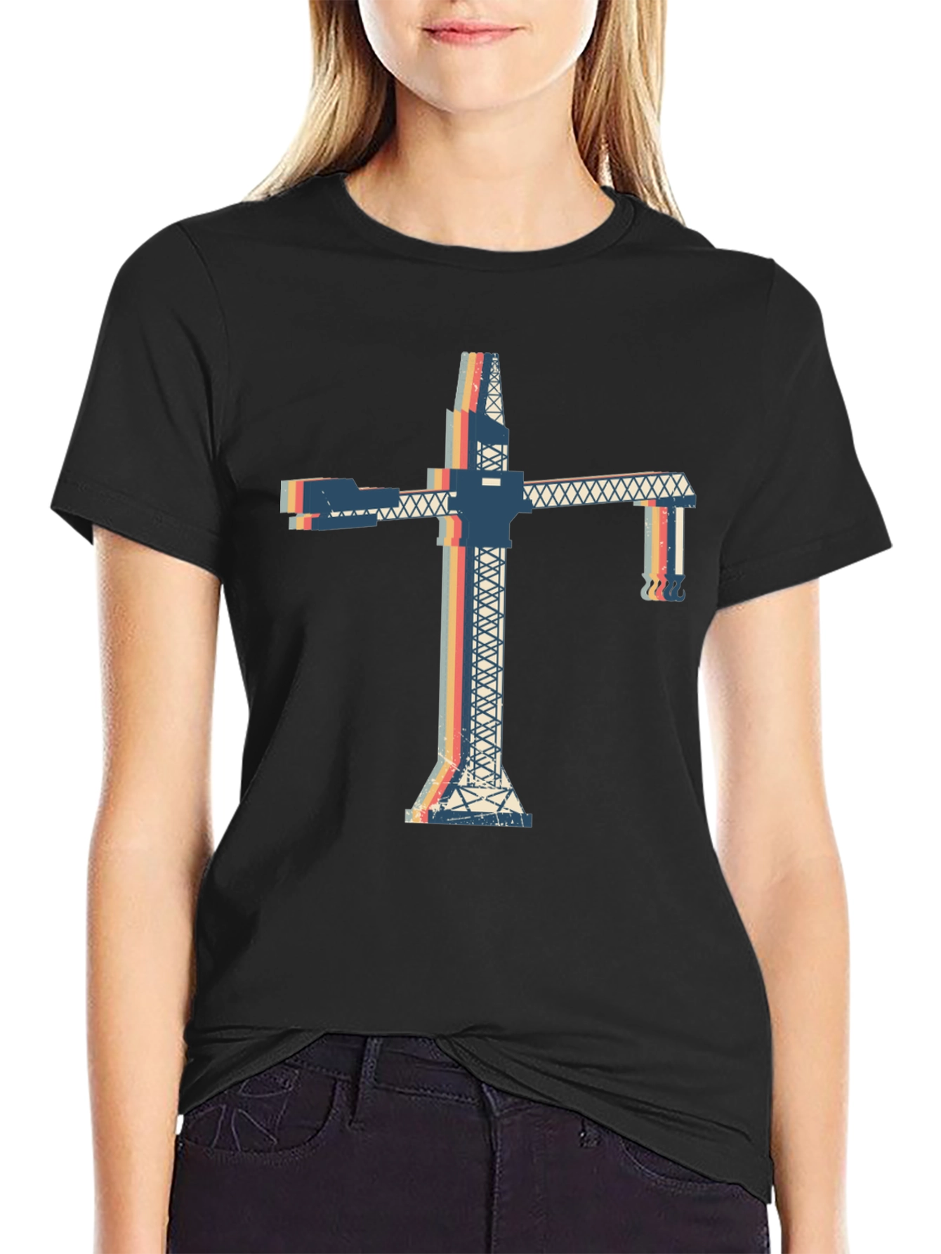 Black Retro Crane Graphic T-Shirt view 2