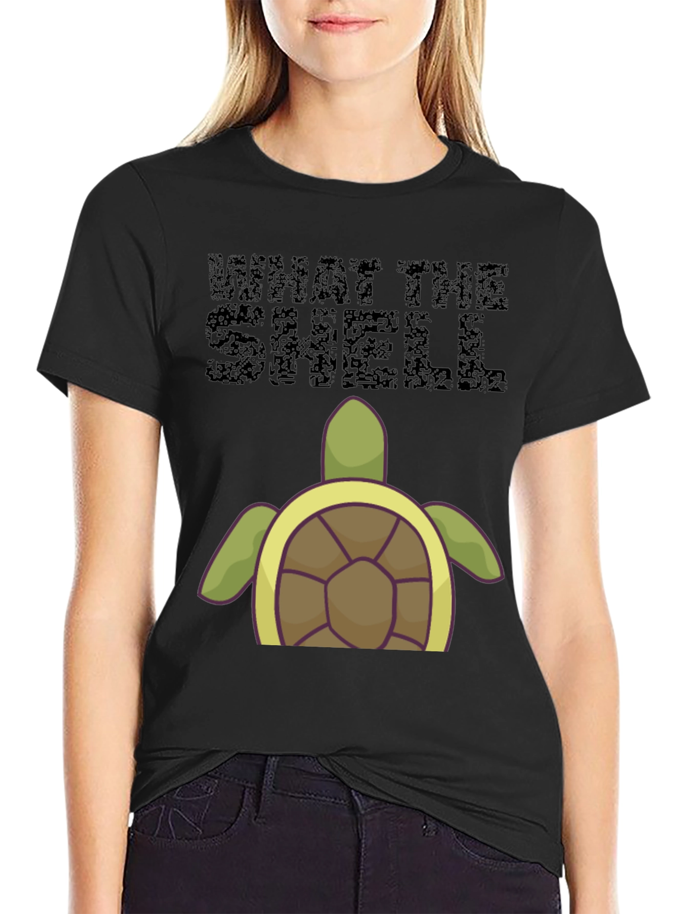 Black What the Shell Turtle T-Shirt view 2
