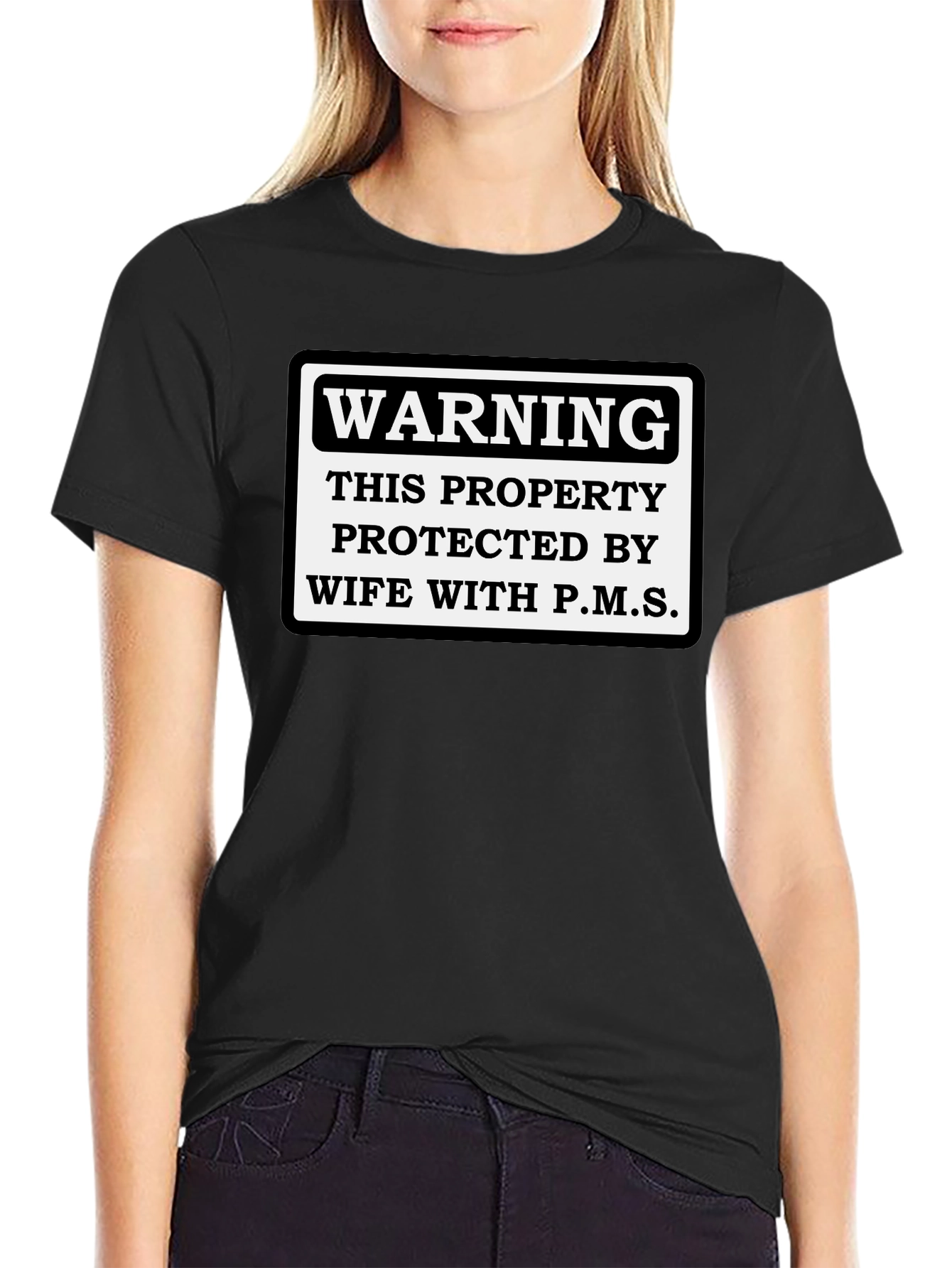 Black Warning Wife With P.M.S. T-Shirt view 2