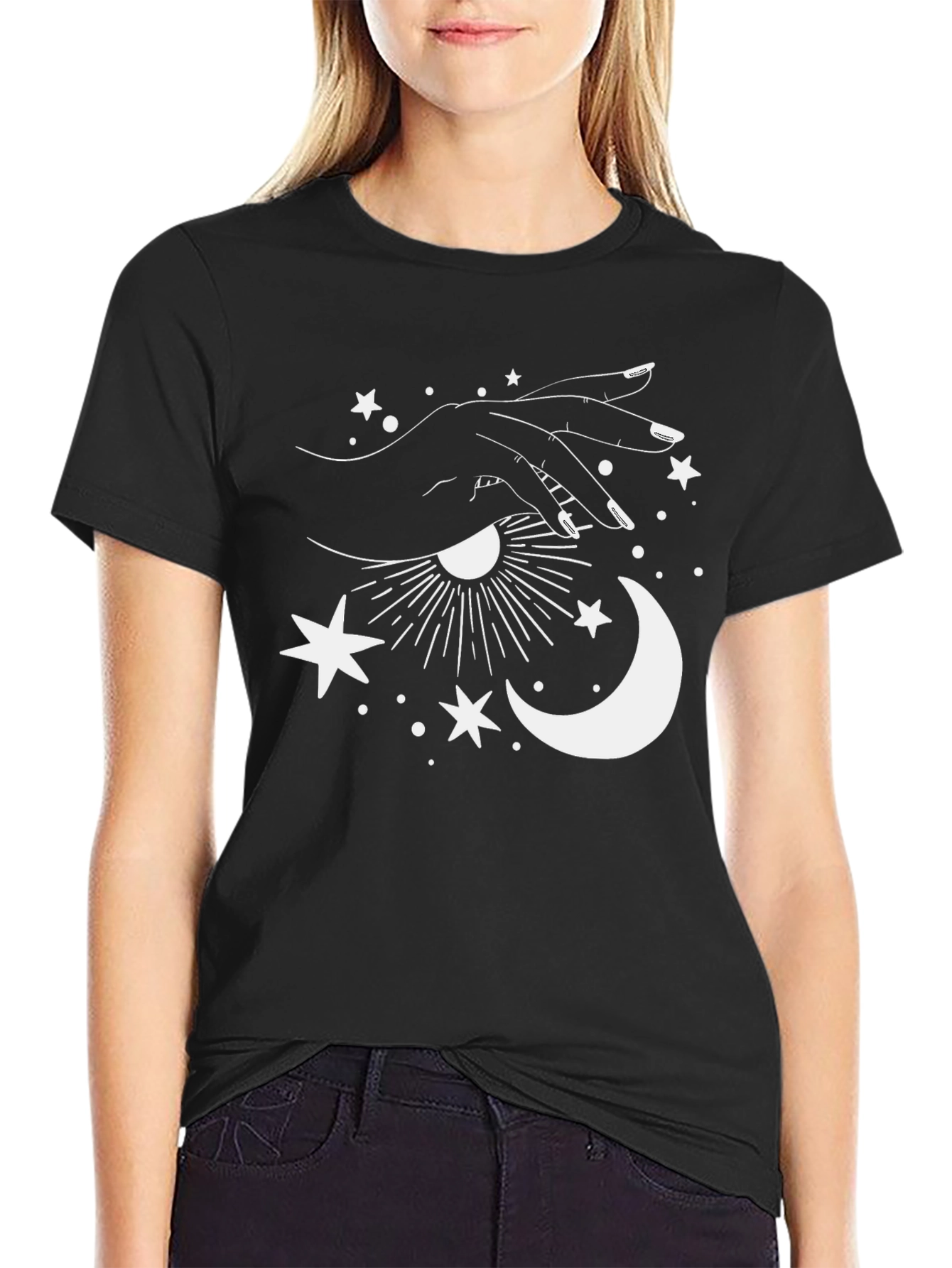 Black Celestial Hand Graphic Tee - Stylish Unisex T-Shirt view 2