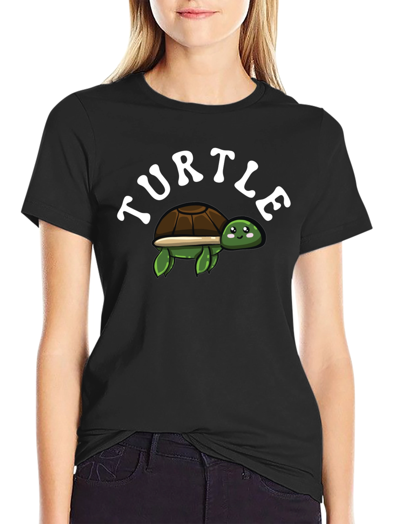Black Cute Turtle Graphic T-Shirt - Black view 2