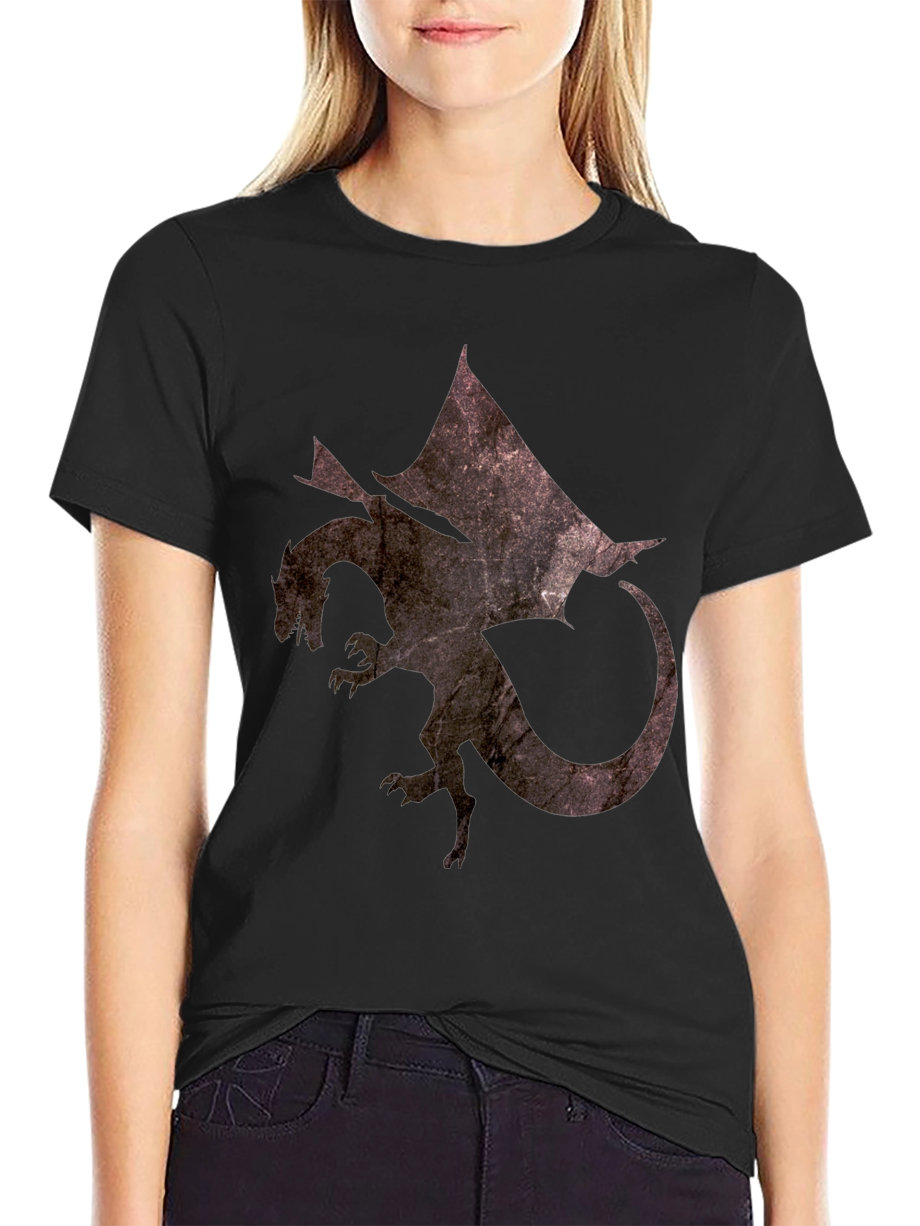 Black Textured Dragon Graphic Tee - Black Cotton Blend Casual Shirt view 2