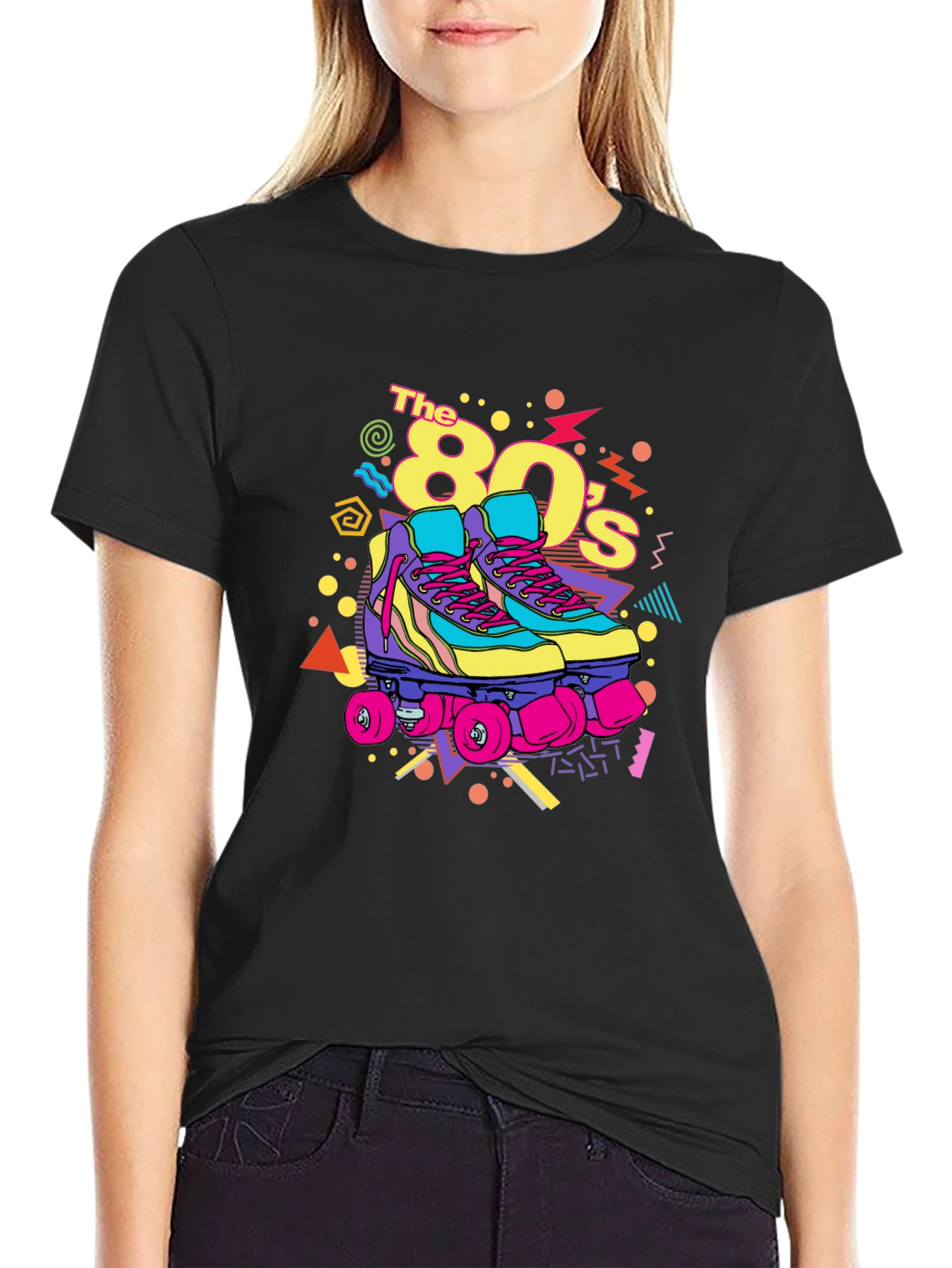 Black Retro 80's Roller Skate T-Shirt - Vintage Vibes view 2