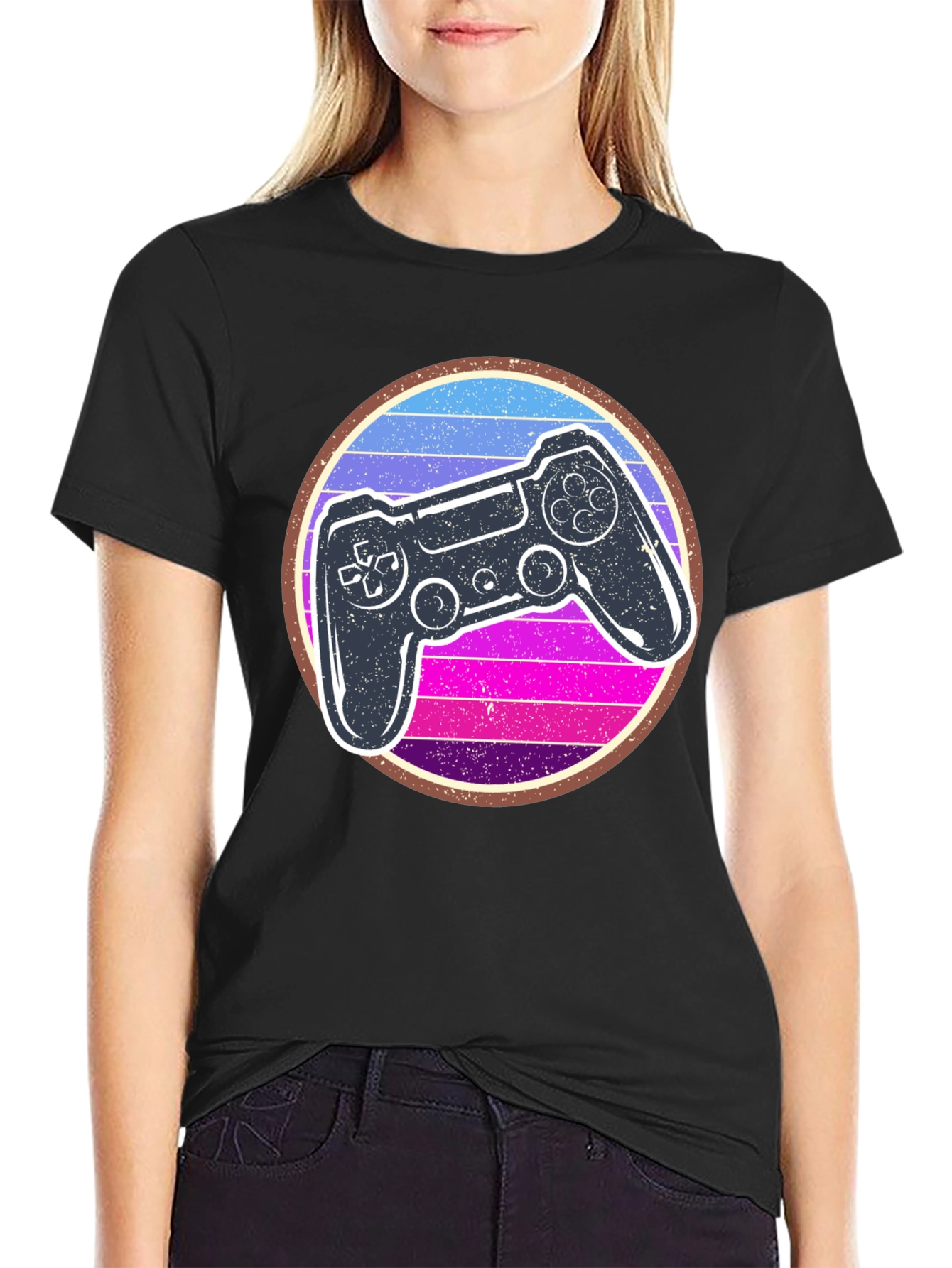 Black Retro Gaming Controller Graphic Tee view 2