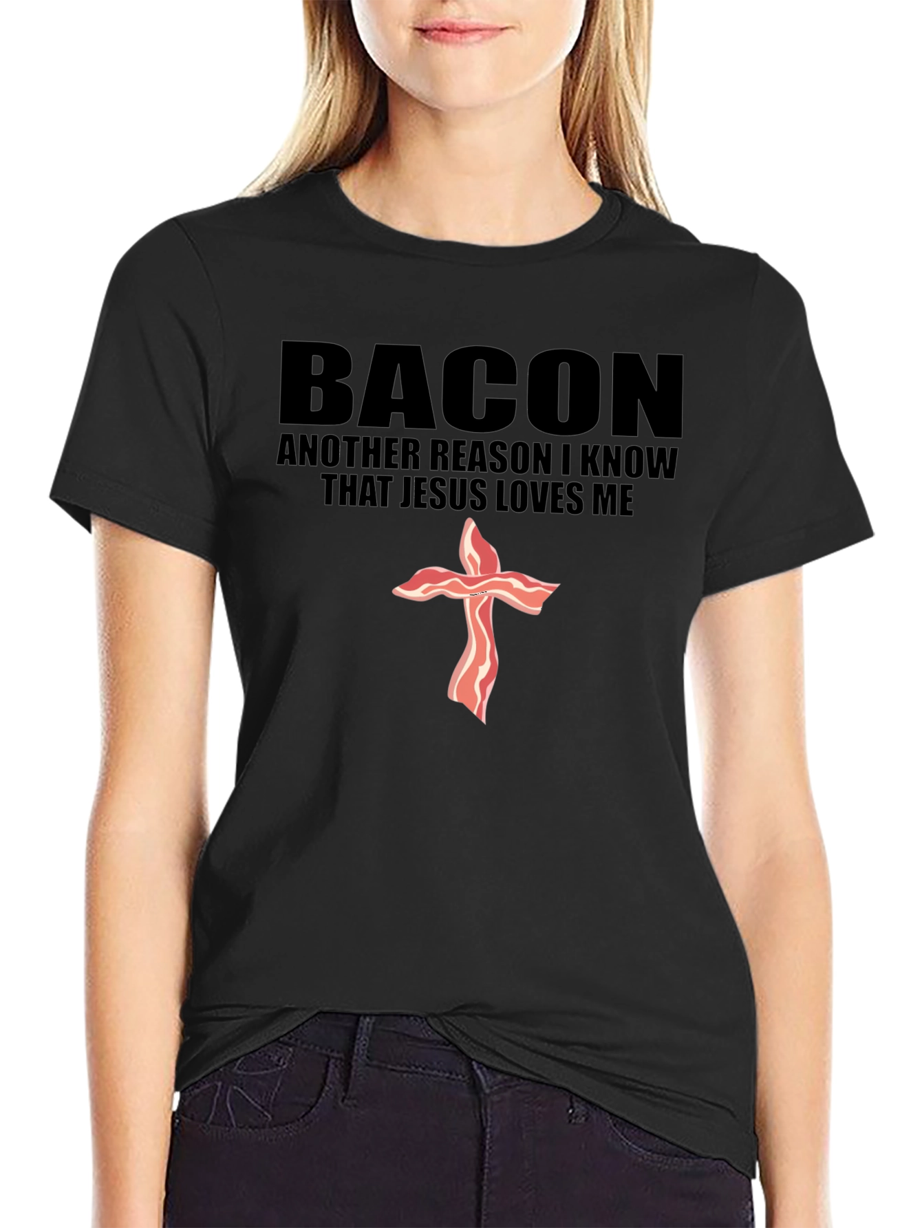 Black Bacon Jesus Loves Me Black T-Shirt view 2