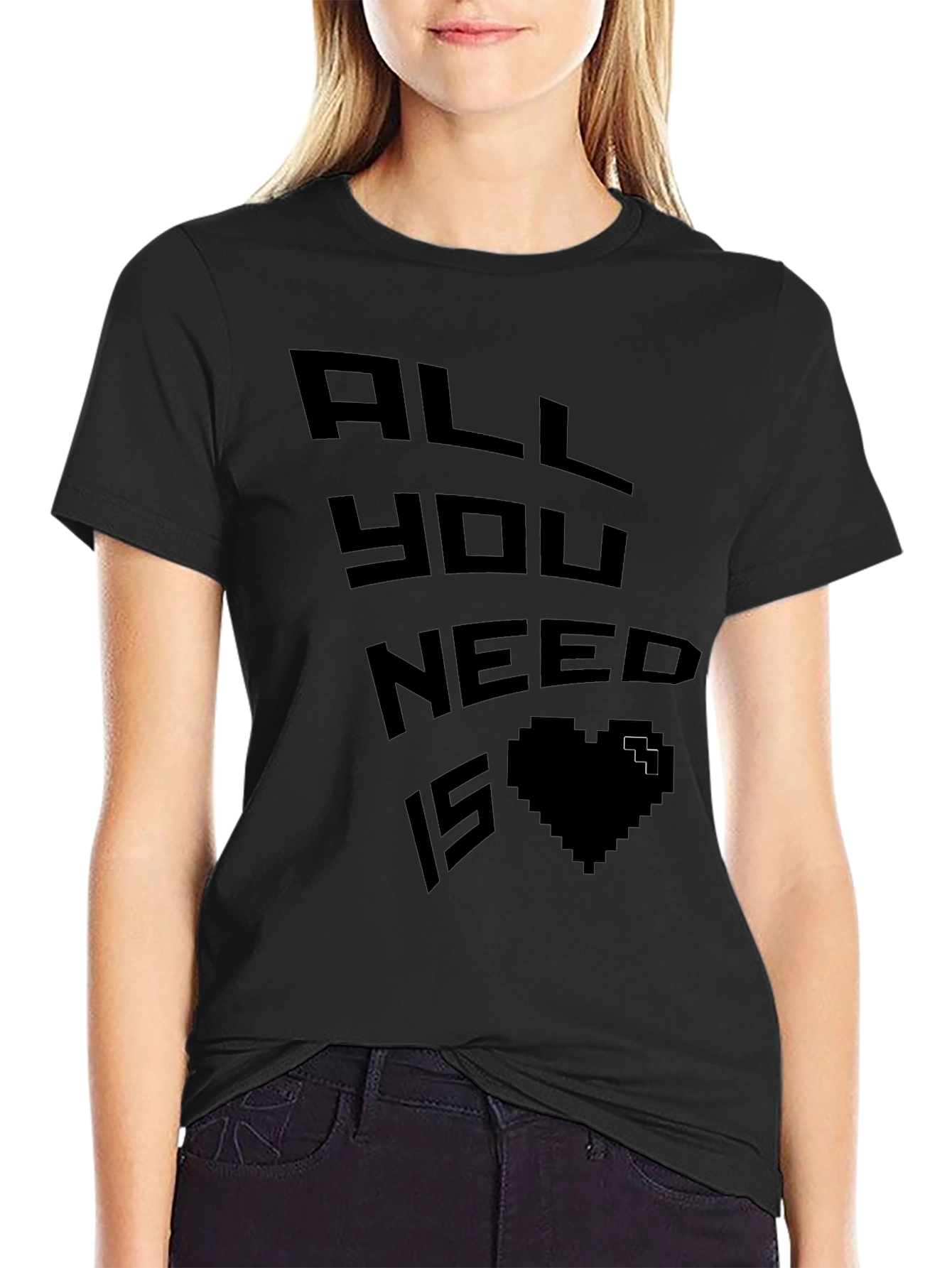 Black Pixel Heart Graphic Tee - Gamer Love Shirt view 2