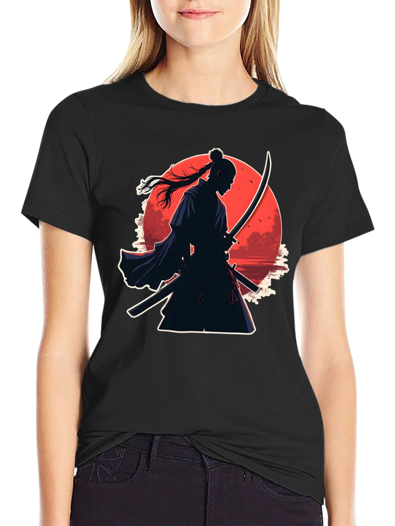 Black Samurai Moon Graphic Tee - Black Cotton Blend view 2
