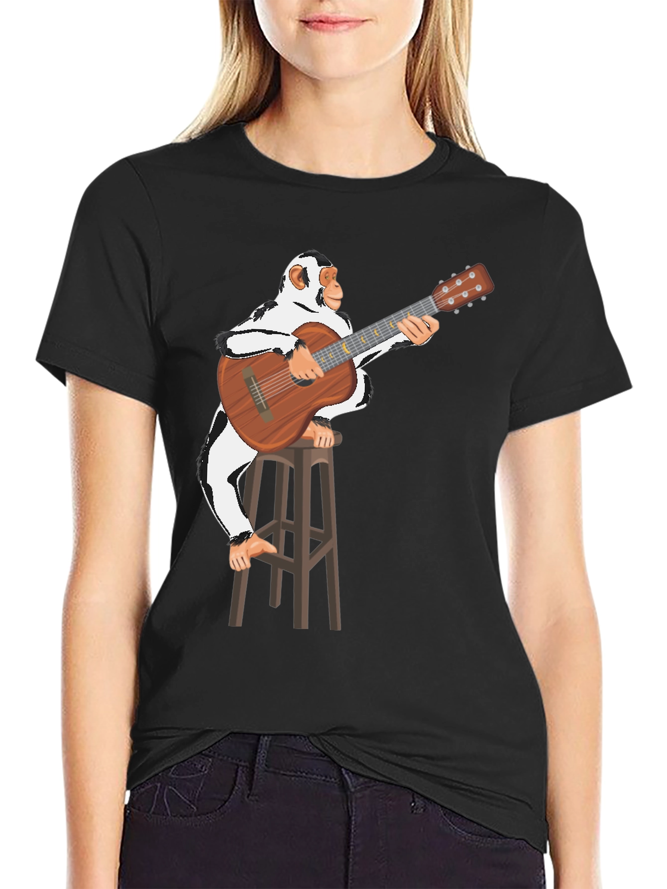 Black Monkey Guitarist Graphic T-Shirt - Unisex Cotton Tee view 2