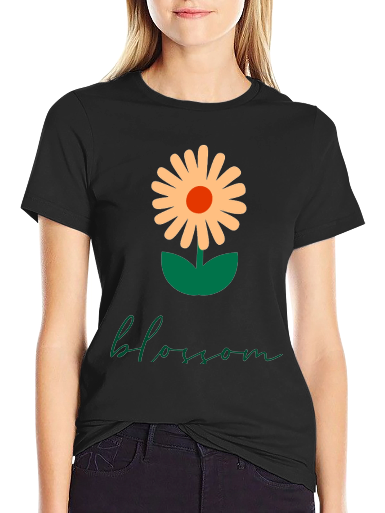 Black Blossom Graphic Tee - Modern Flower Design view 2