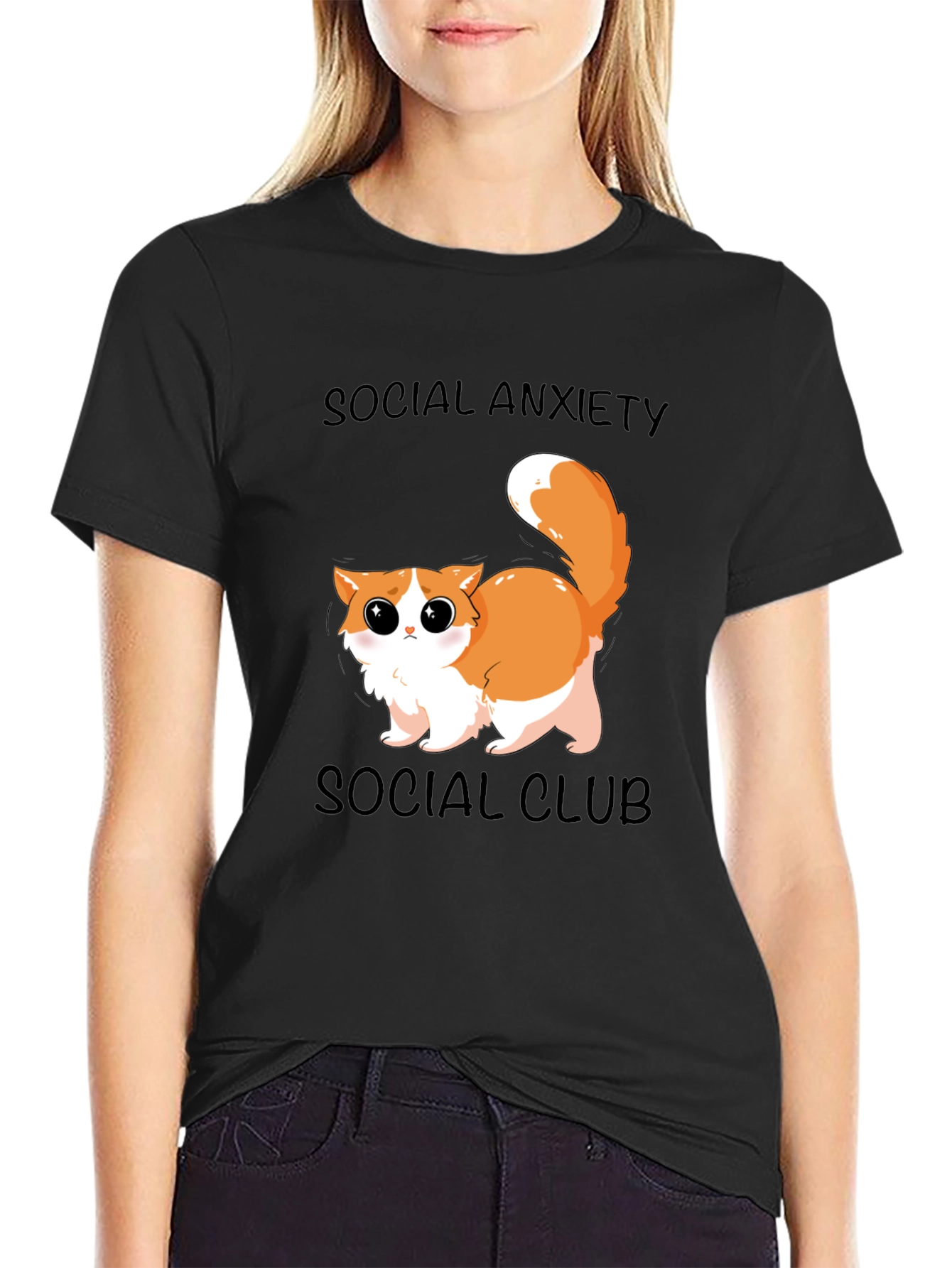 Black Social Anxiety Cat T-Shirt: Cute & Comfy view 2