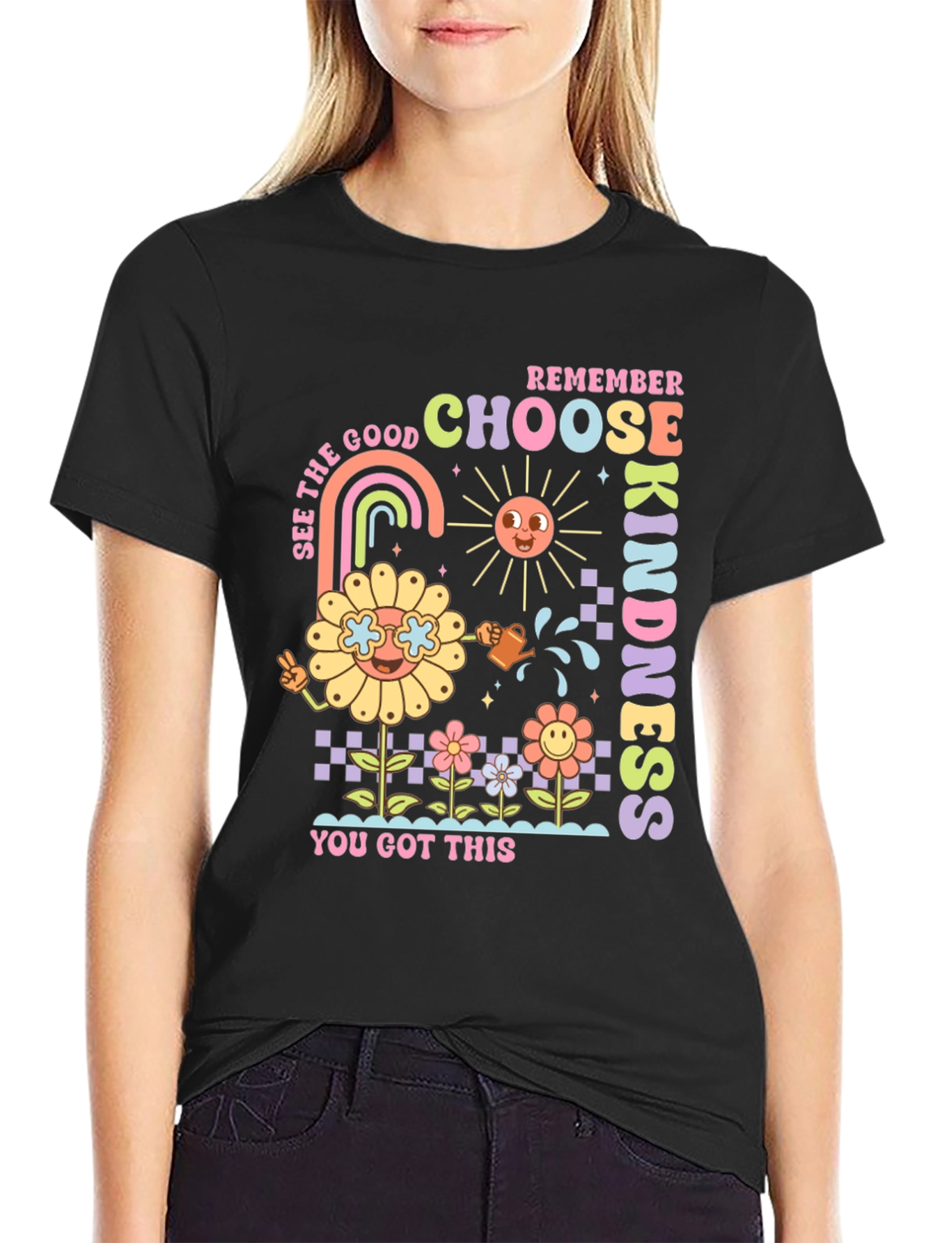 Black Choose Kindness Graphic Tee - Retro Style view 2