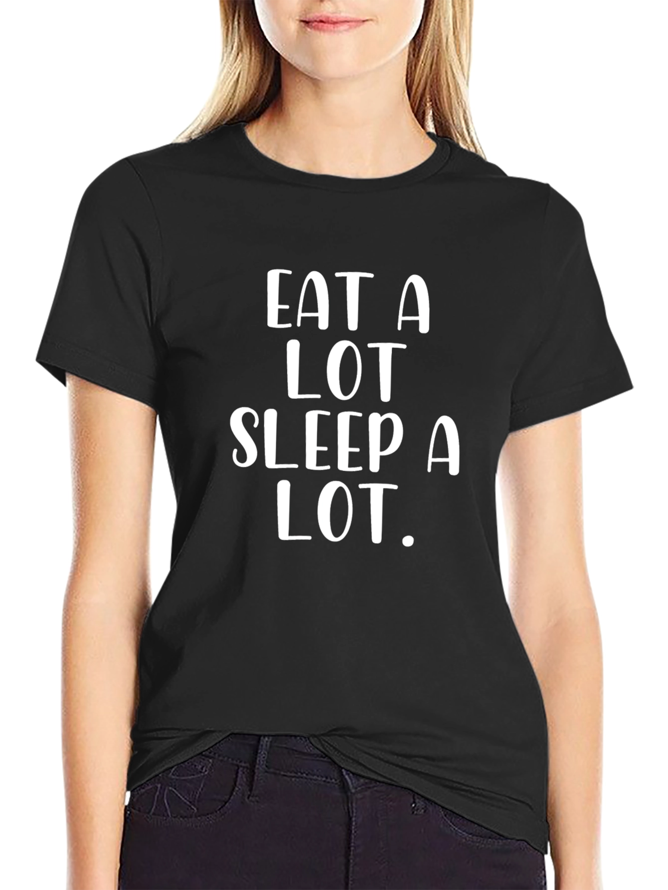 Black Eat A Lot, Sleep A Lot T-Shirt -  Comfortable Cotton Blend Tee view 2