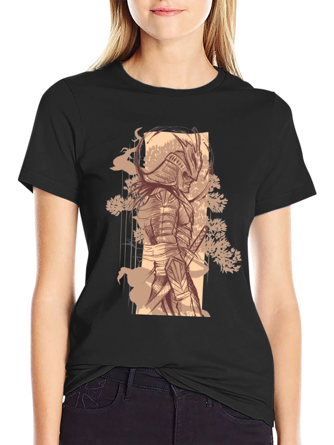 Black Samurai Graphic Tee - Stylish Black Cotton T-Shirt view 2