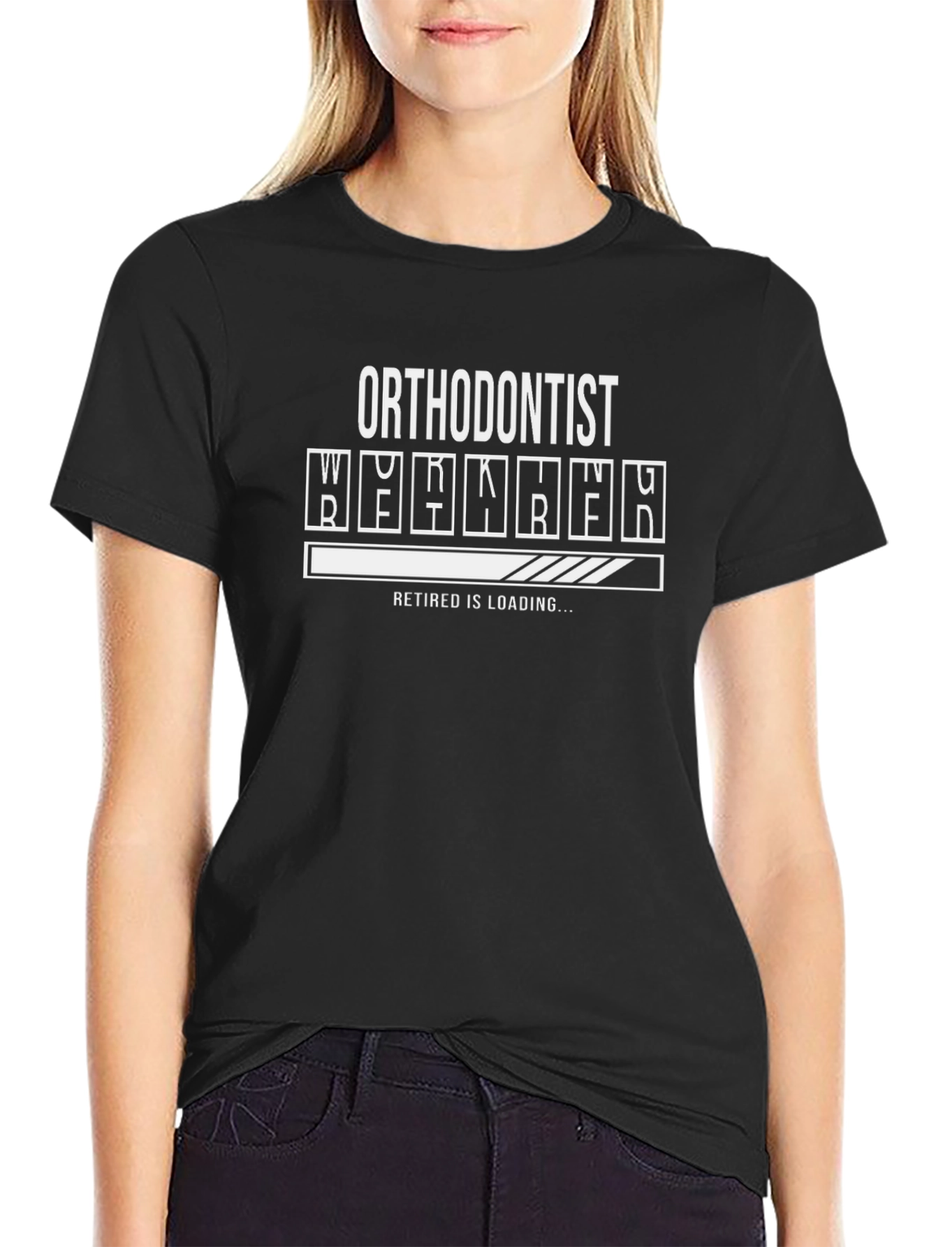 Black Orthodontist Retired Loading T-Shirt - Funny Retirement Gift view 2