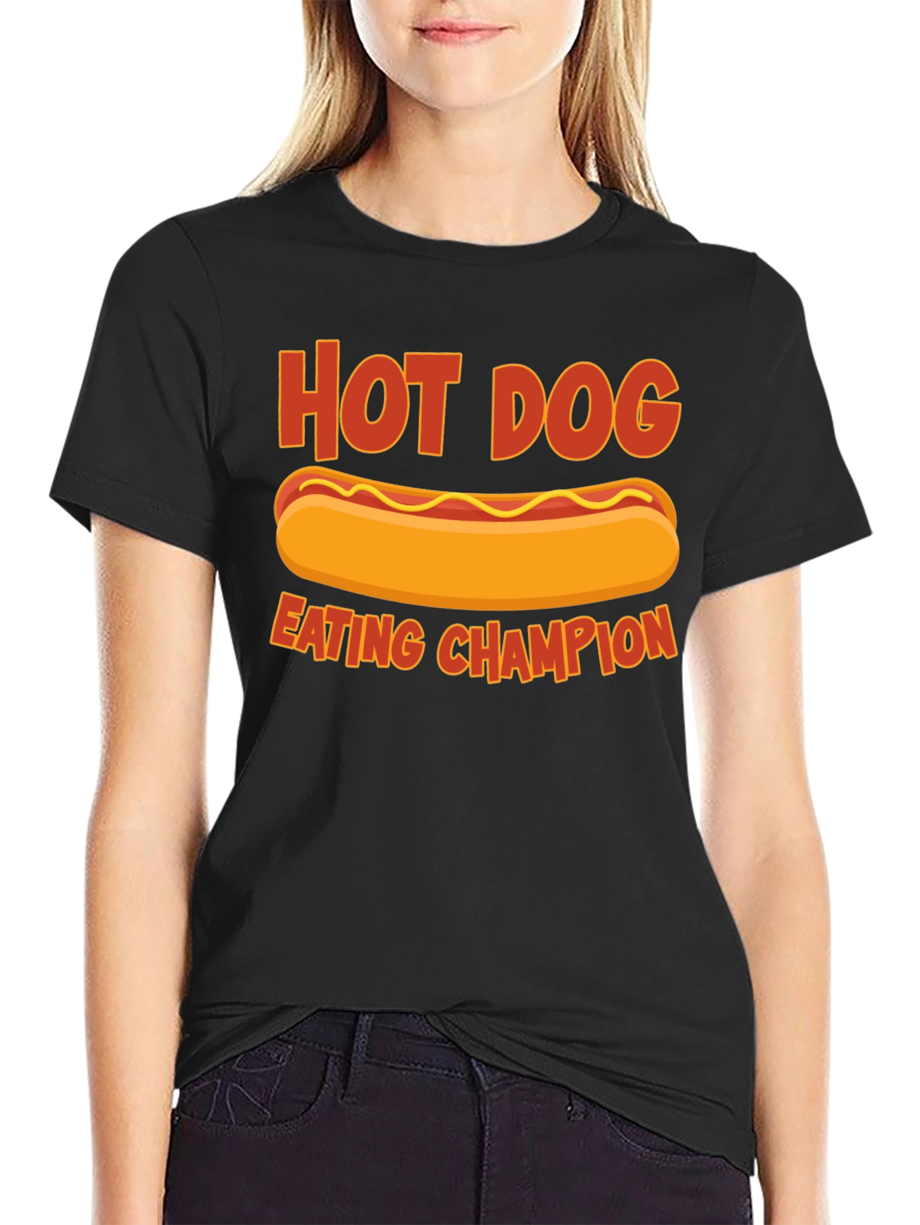 Black Hot Dog Eating Champion T-Shirt - Funny Foodie Tee view 2