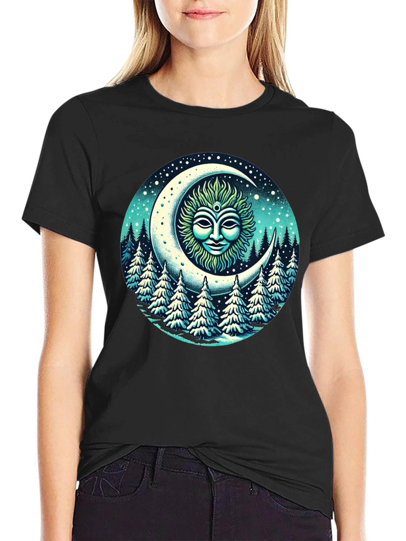 Black Celestial Moon Forest T-Shirt view 2