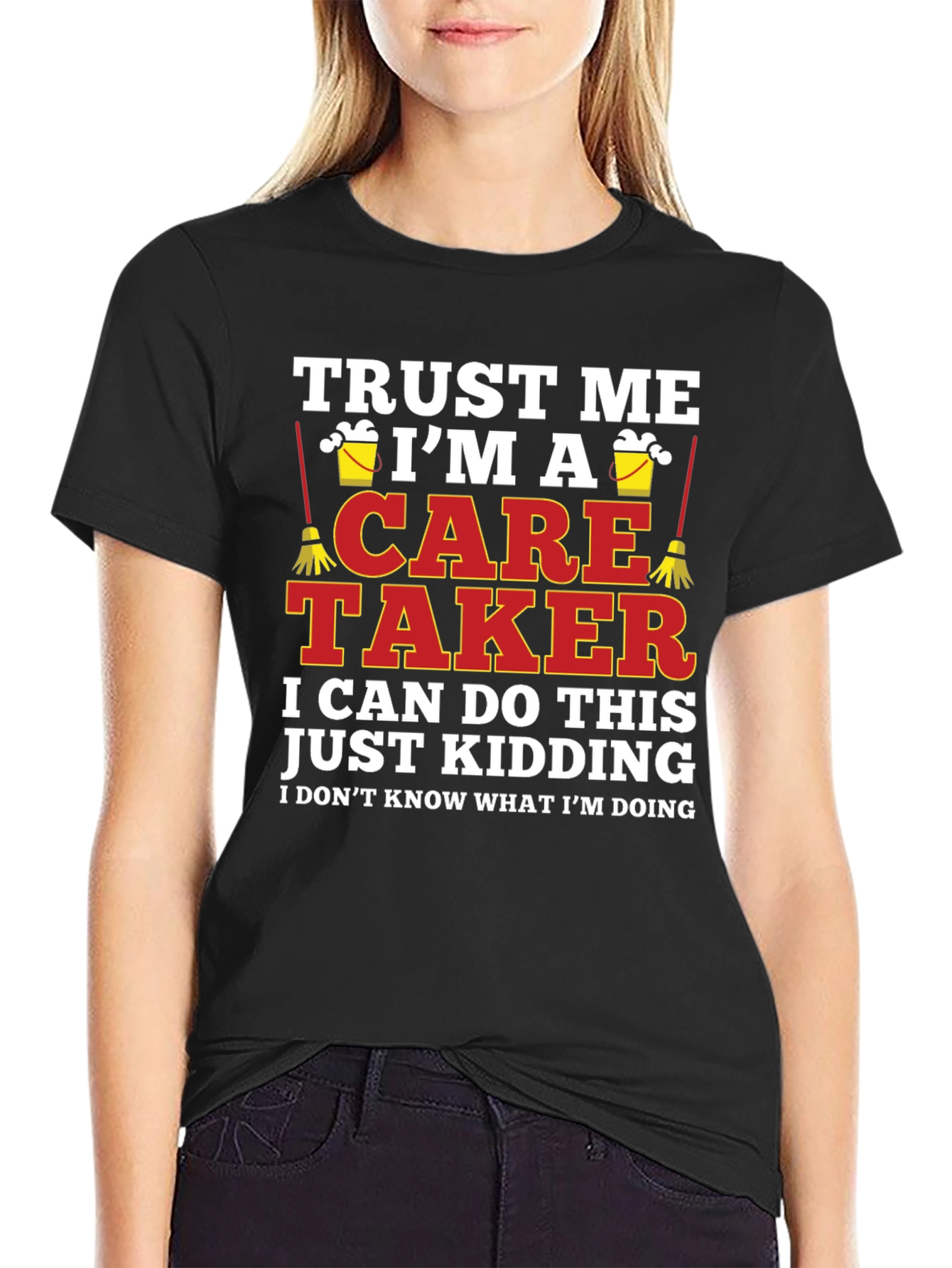 Black Funny Caretaker T-Shirt - Trust Me I'm A Caretaker view 2