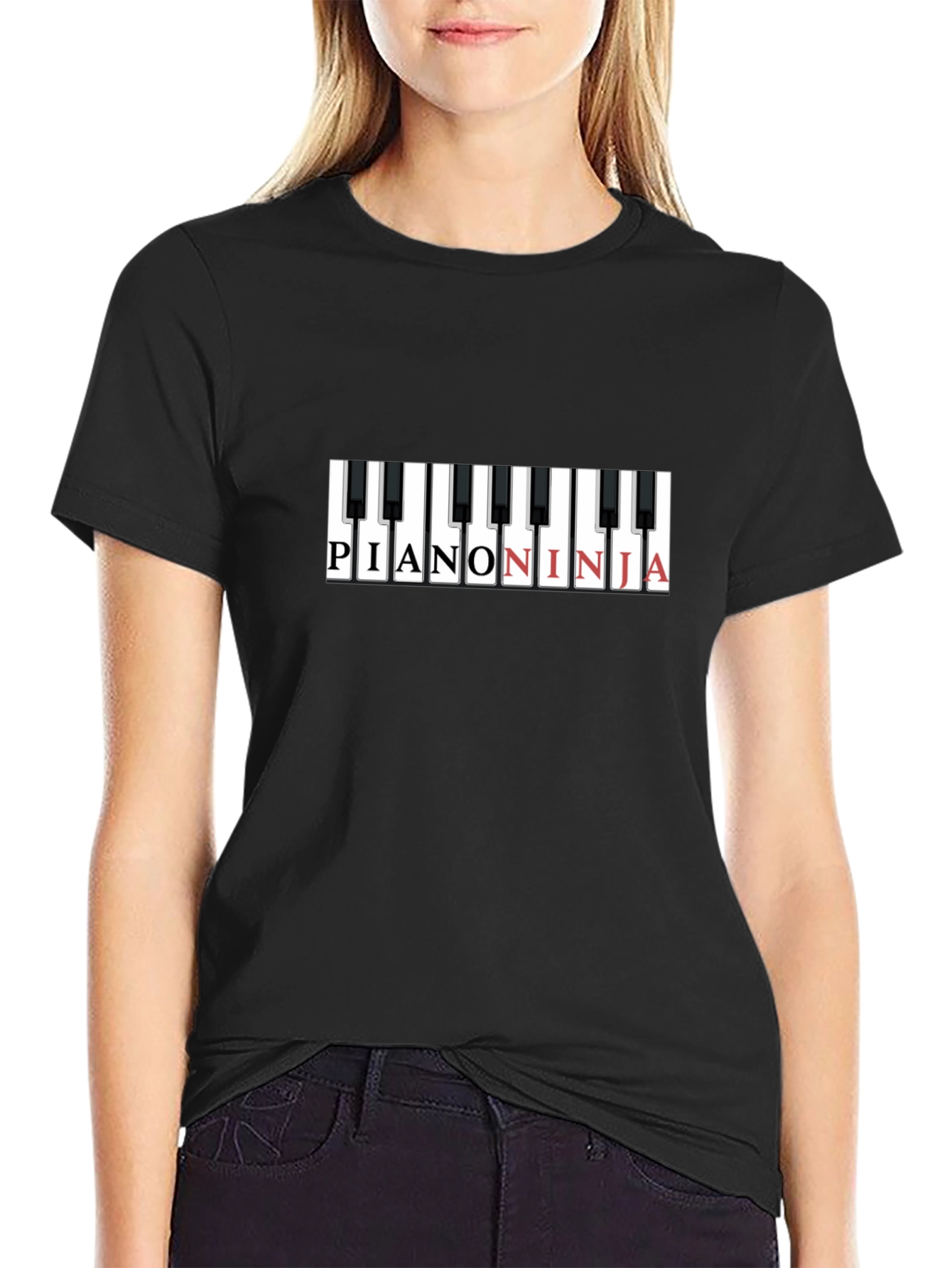 Black Piano Ninja Graphic T-Shirt - Cool Music Tee view 2