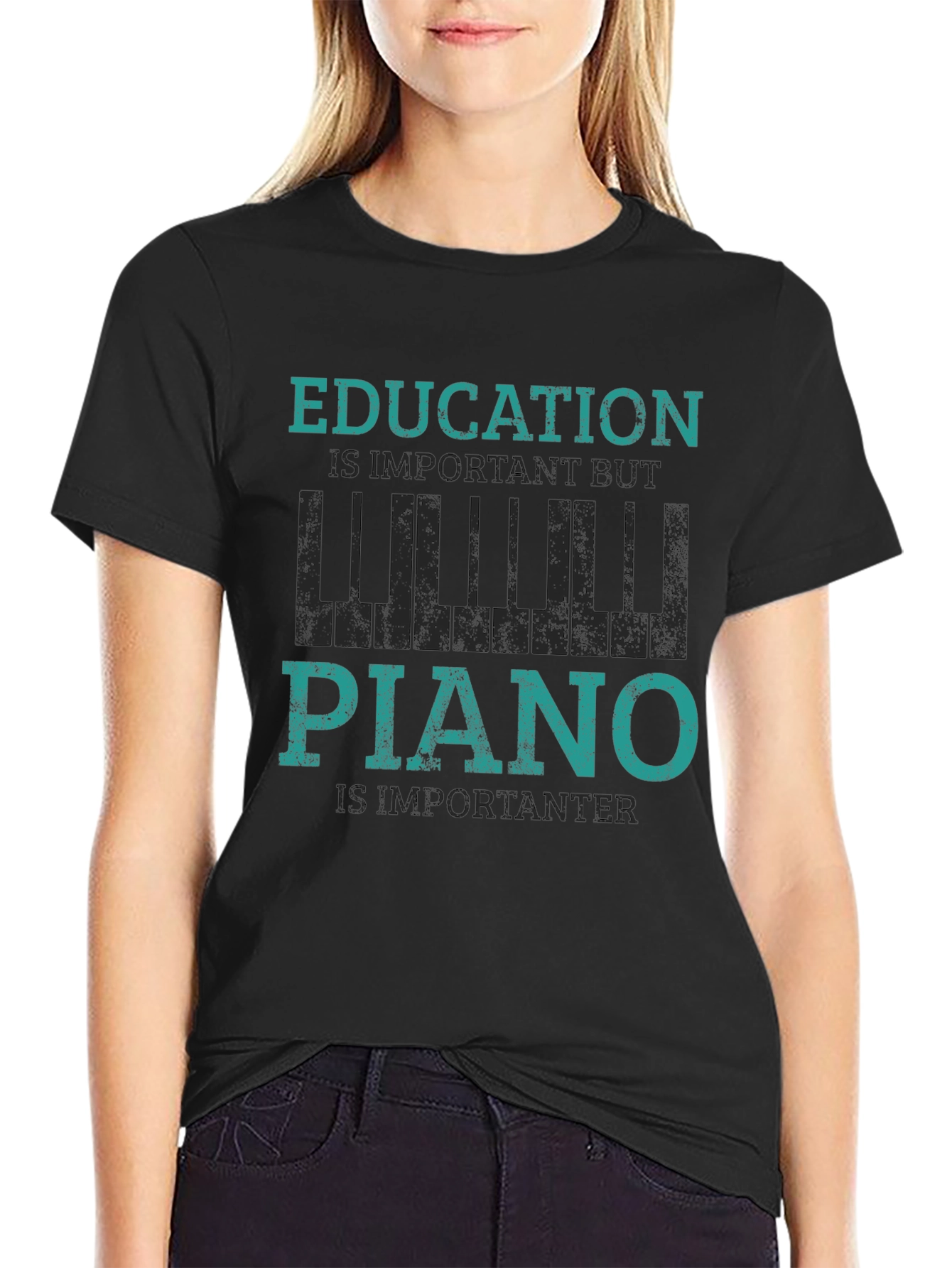 Black Education is Important But Piano is Importanter T-Shirt view 2