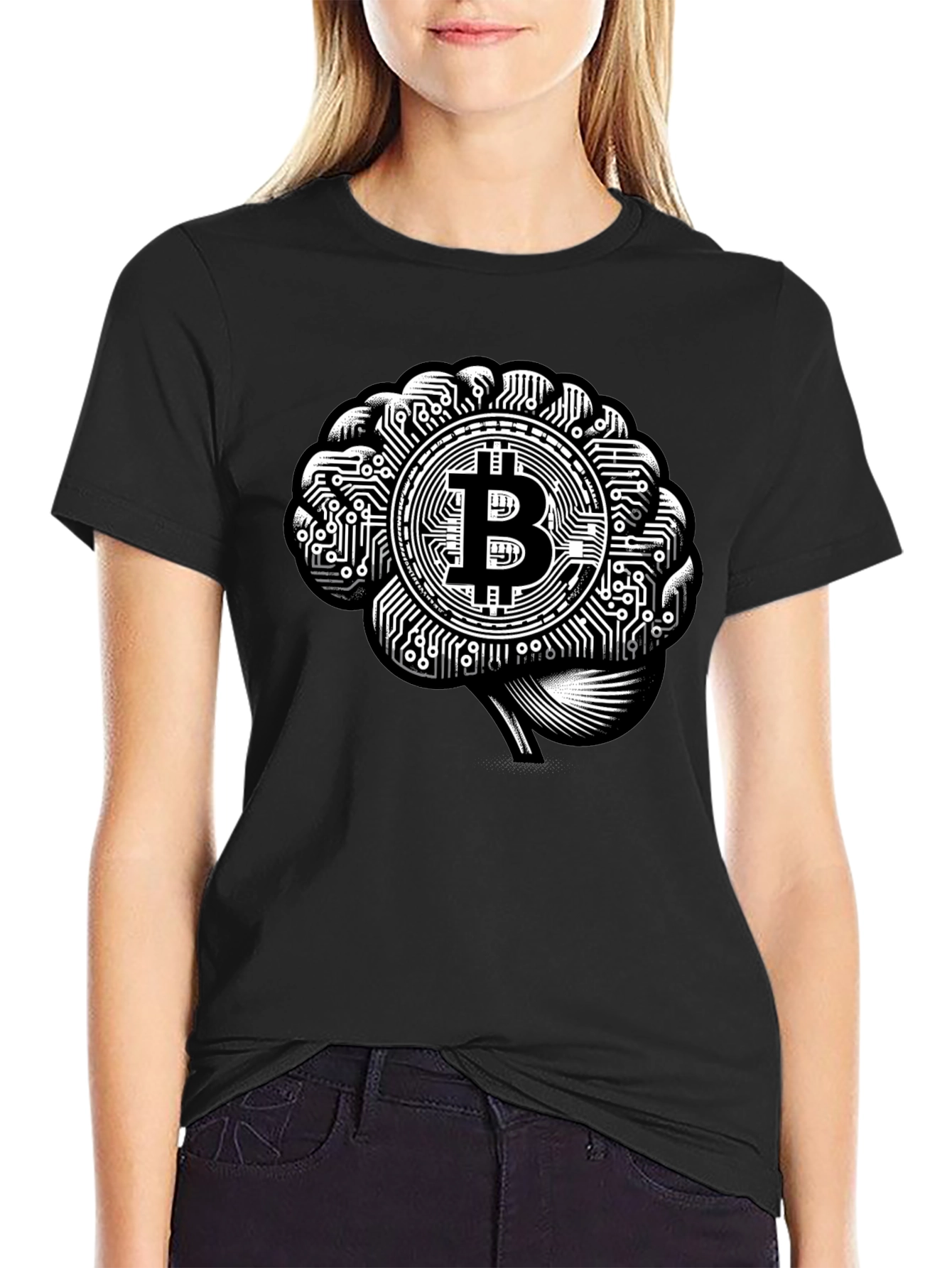 Black Bitcoin Brain T-Shirt - Crypto Innovation view 2