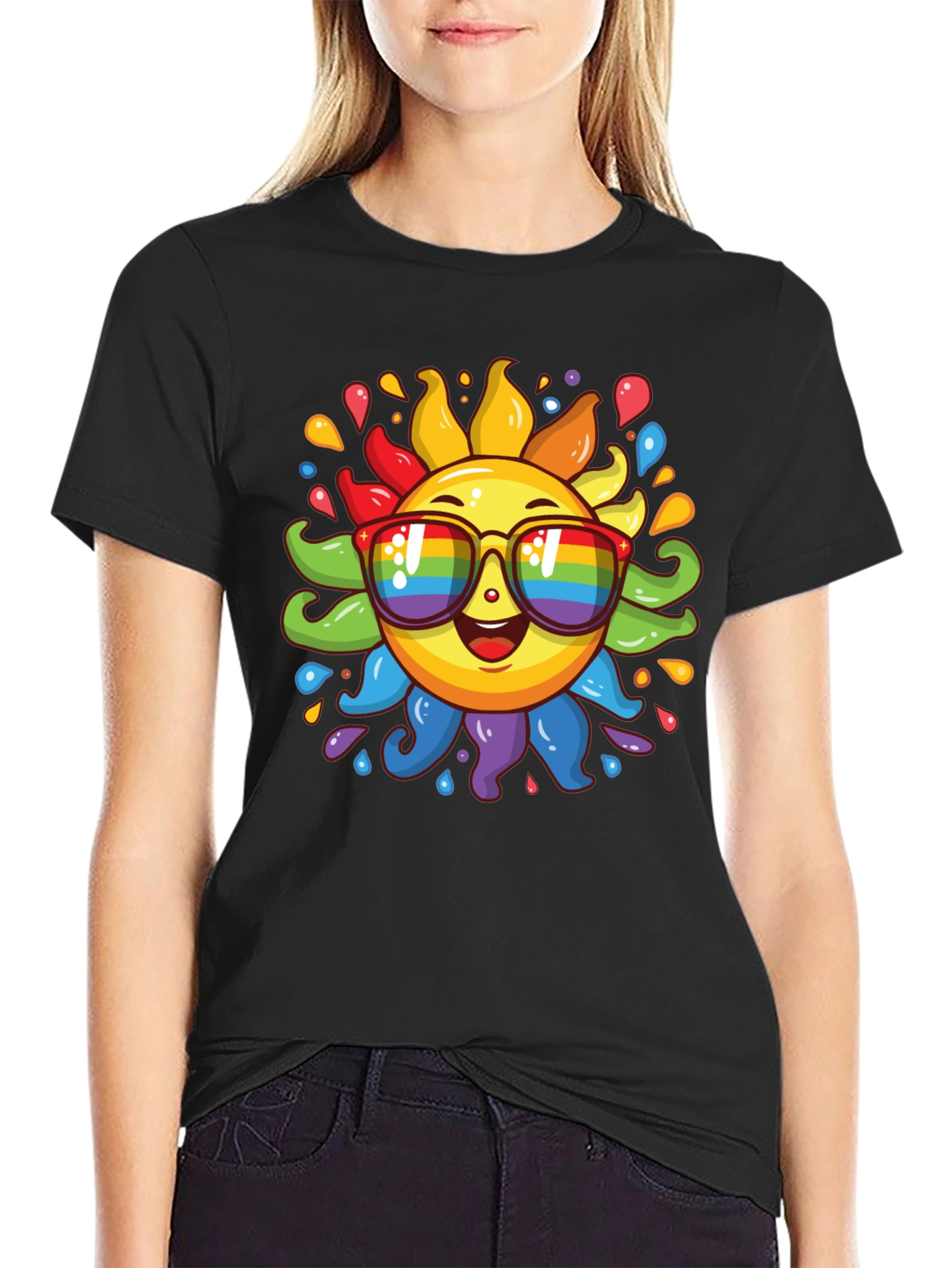Black Rainbow Sun Graphic Tee - Pride Style Shirt view 2