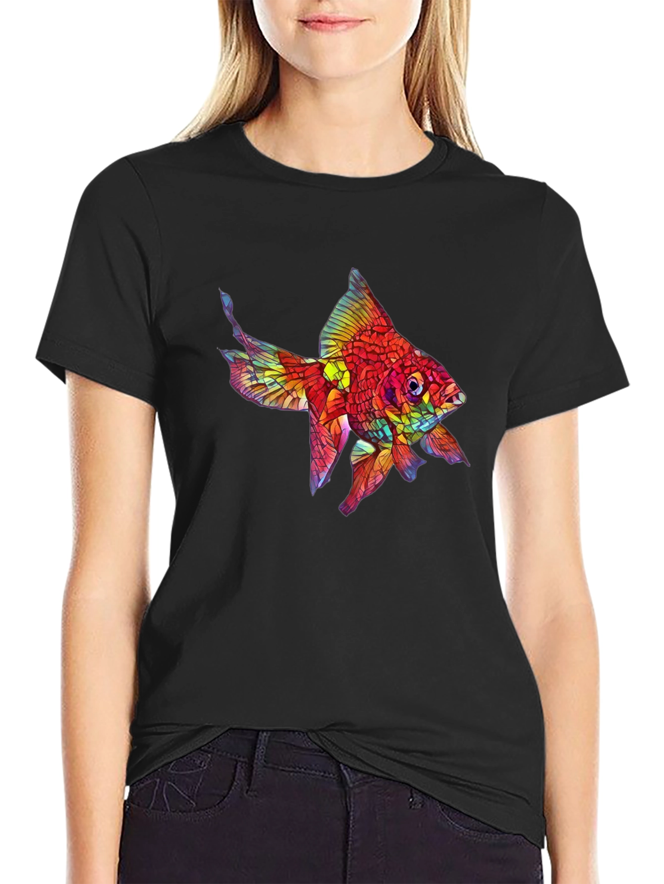 Black Vibrant Fish Graphic Black T-Shirt view 2