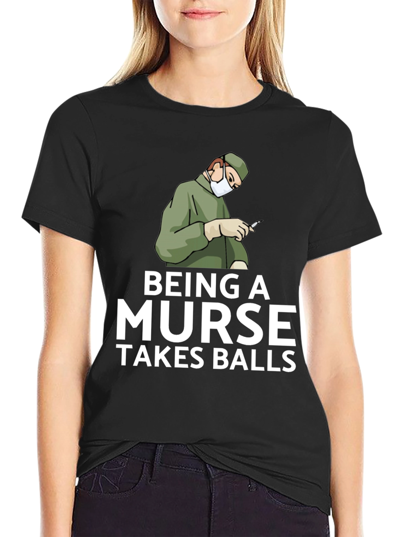 Black Being A Nurse Takes Balls Graphic T-Shirt view 2