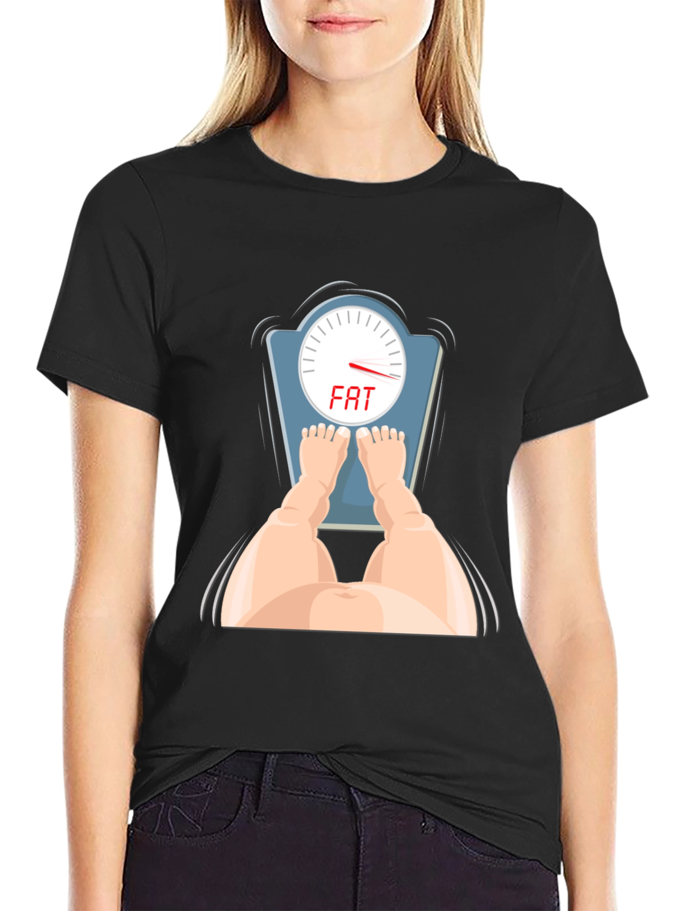 Black Funny 'FAT' Scale Graphic Tee - Humor T-Shirt view 2