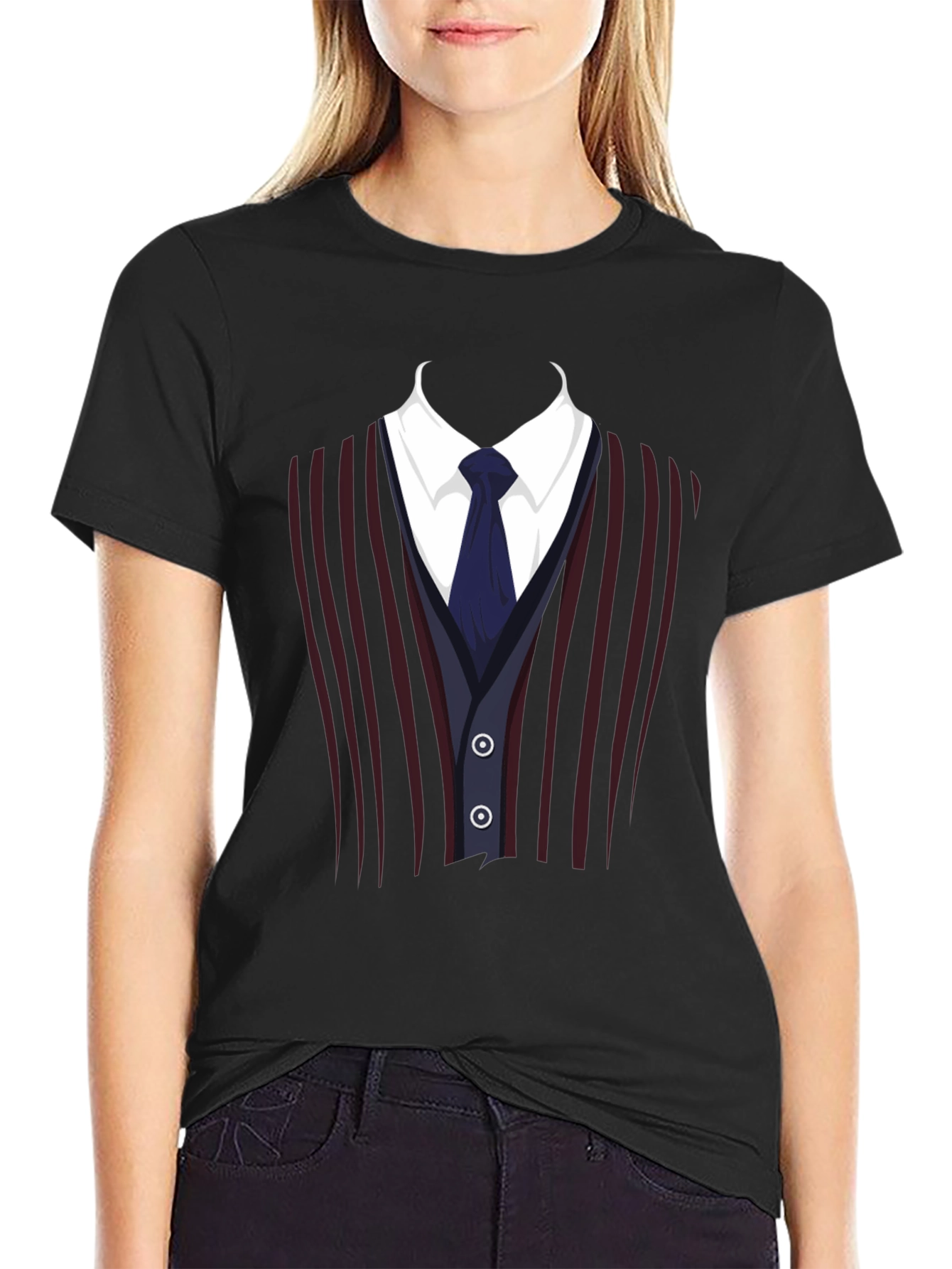 Black Suit Vest Graphic Tee - Funny Costume T-Shirt view 2