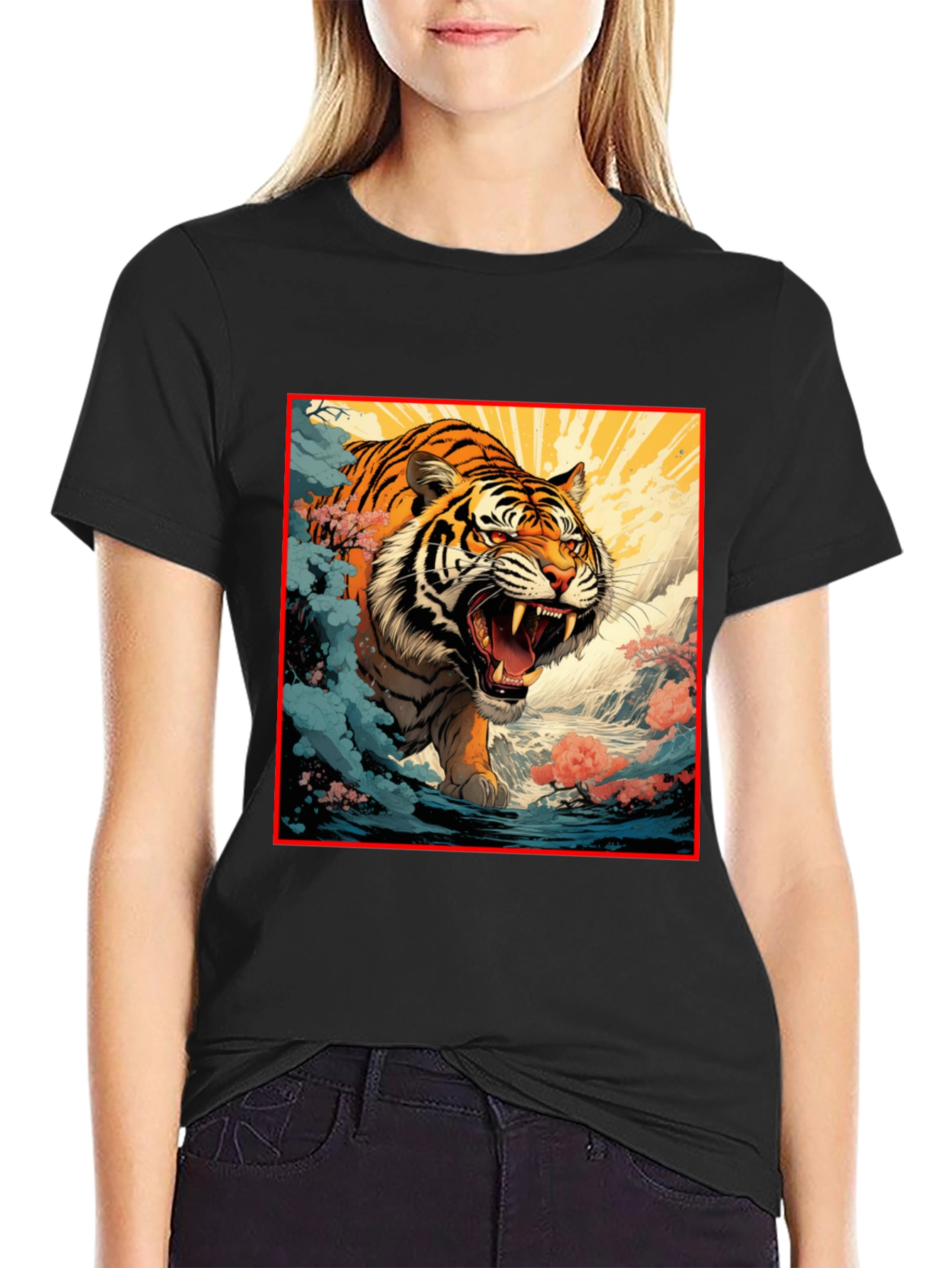 Black Tiger Graphic Black T-Shirt | Bold Animal Print Tee view 2