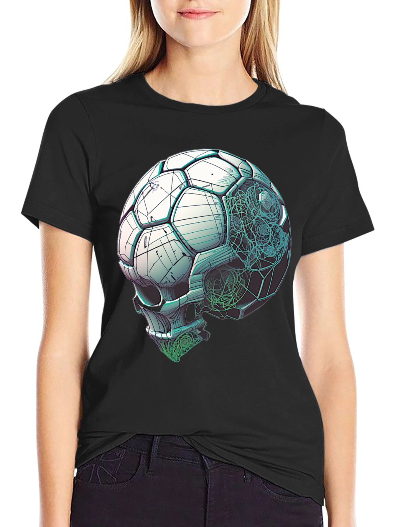 Black Soccer Ball Skull Graphic Tee - Unique Design view 2